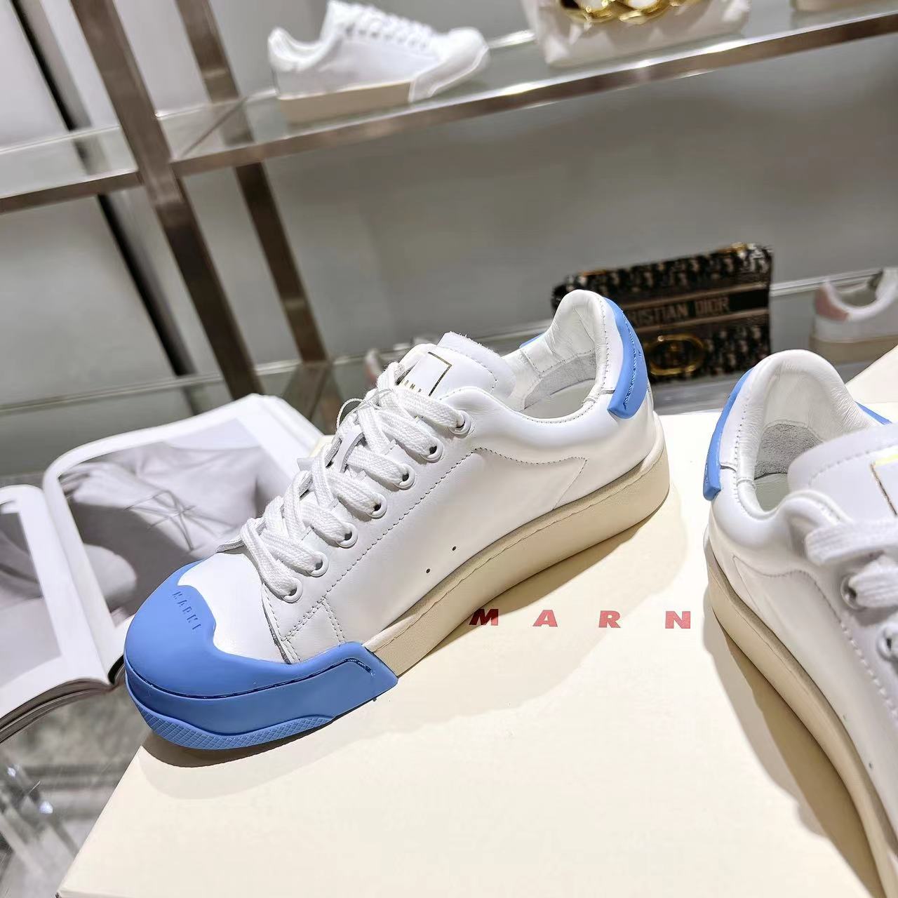 Marni Dada Bumper Sneaker In White And Blue Leather - DesignerGu