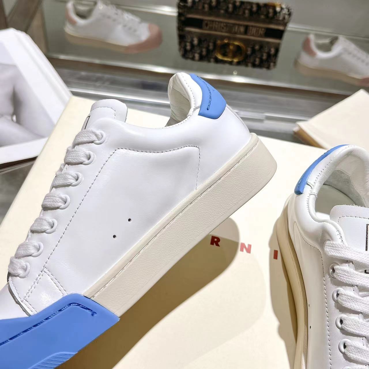 Marni Dada Bumper Sneaker In White And Blue Leather - DesignerGu