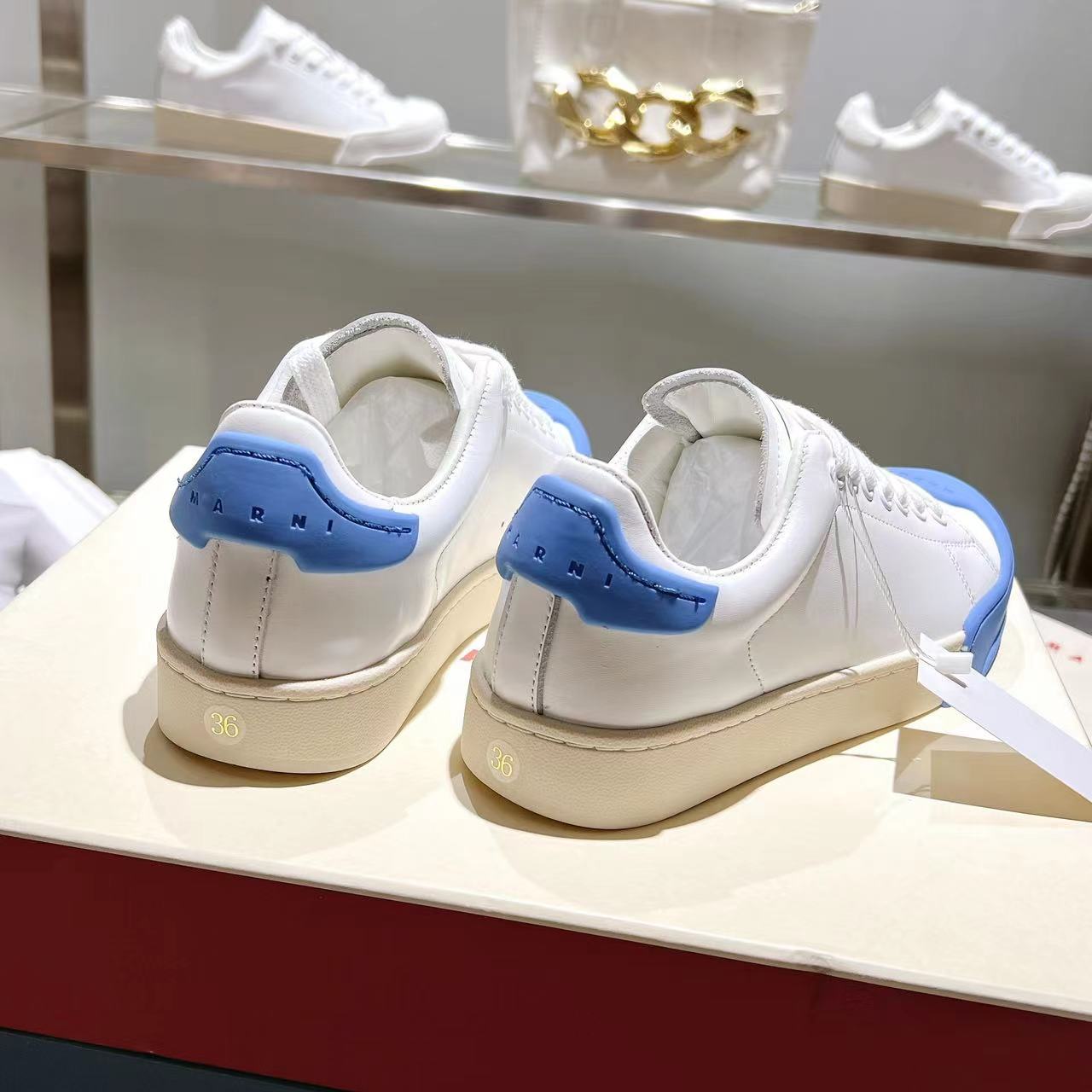 Marni Dada Bumper Sneaker In White And Blue Leather - DesignerGu