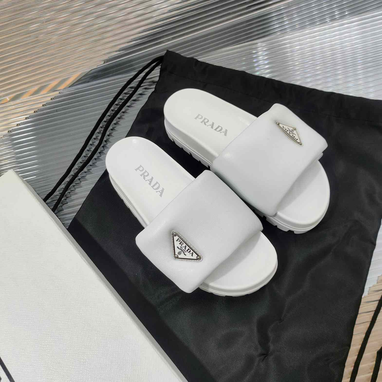 Prada Soft Padded Nappa Leather Slides - DesignerGu