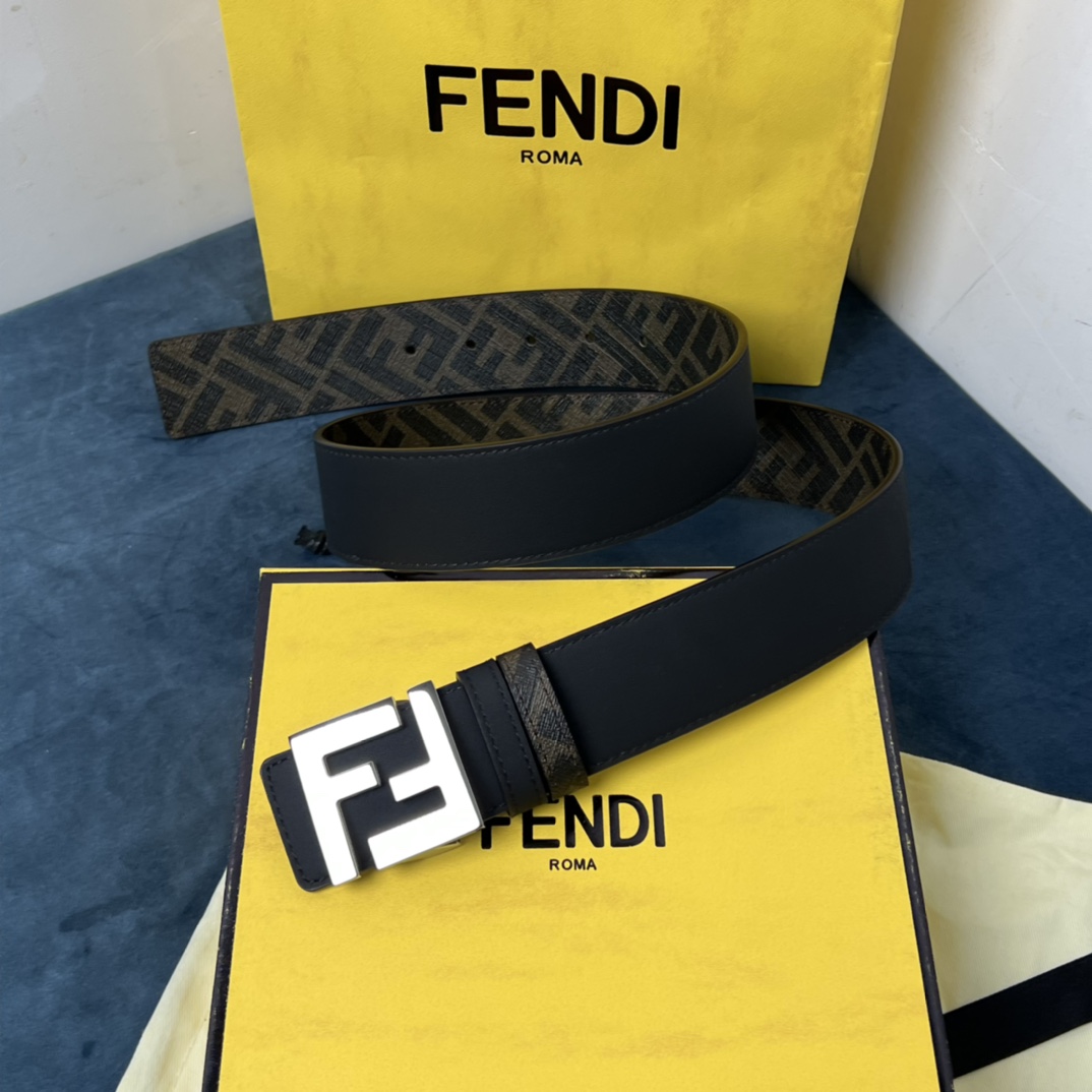 Fendi Reversible Black Leather Belt  - DesignerGu