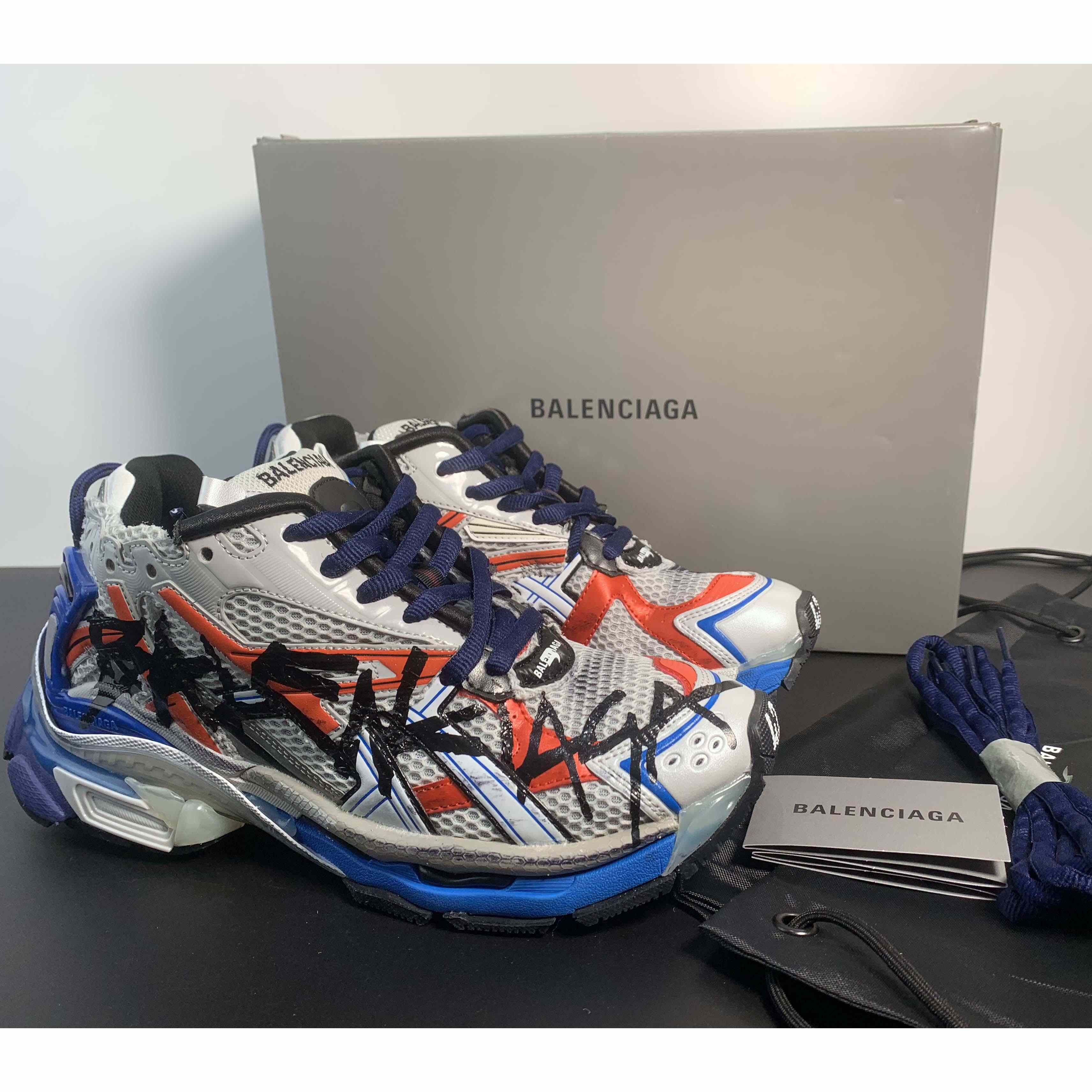 Balenciaga Runner Graffiti Sneaker In Blue - DesignerGu