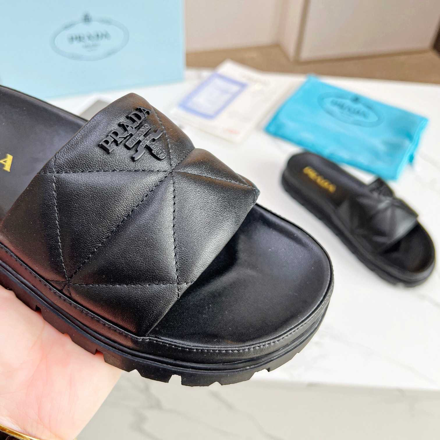 Prada Quilted Nappa Leather Slides - DesignerGu