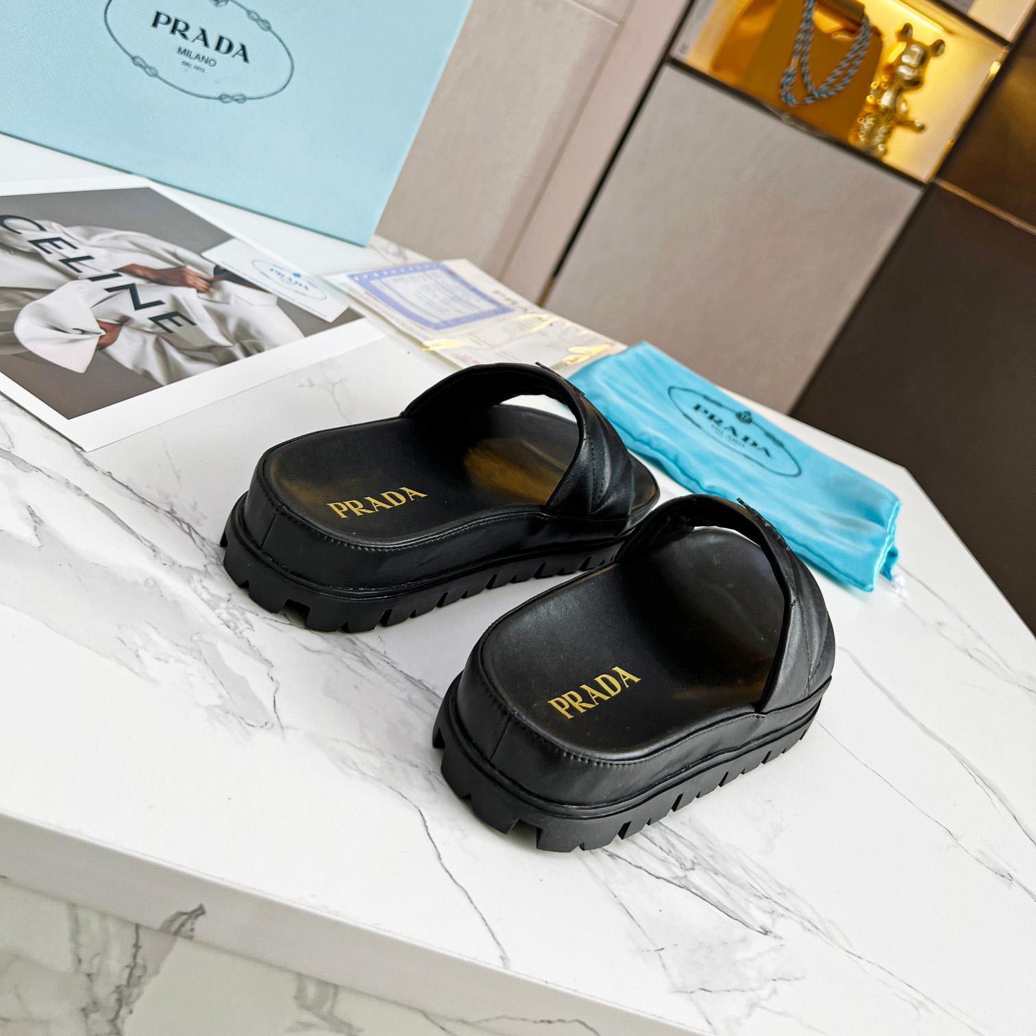 Prada Quilted Nappa Leather Slides - DesignerGu