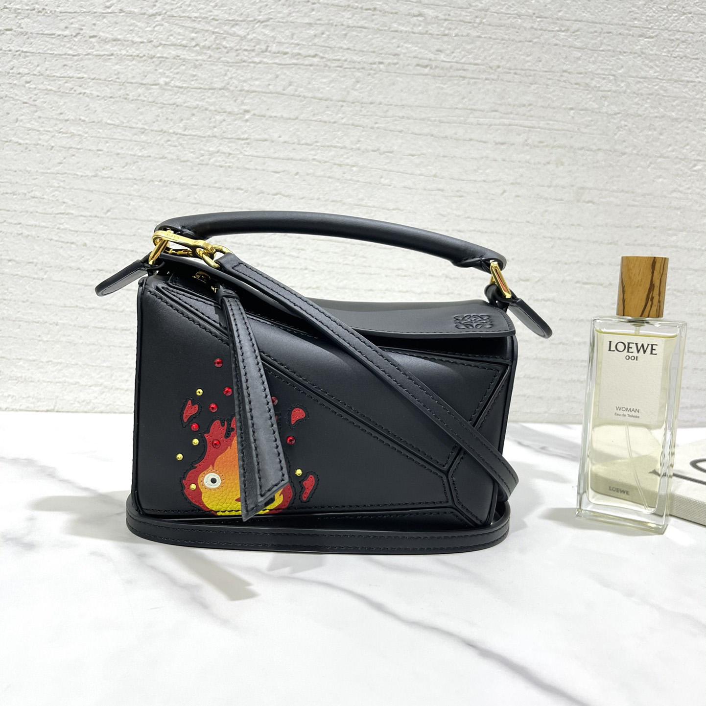 Loewe Calcifer Mini Puzzle Bag In Satin Calfskin And Crystal - DesignerGu