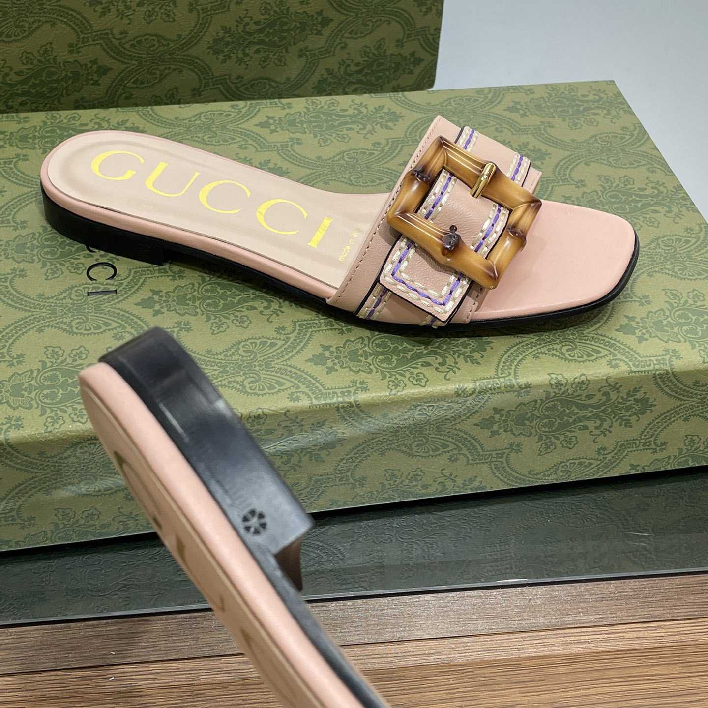 Gucci Women's Slide Sandal With Bamboo Buckle - DesignerGu