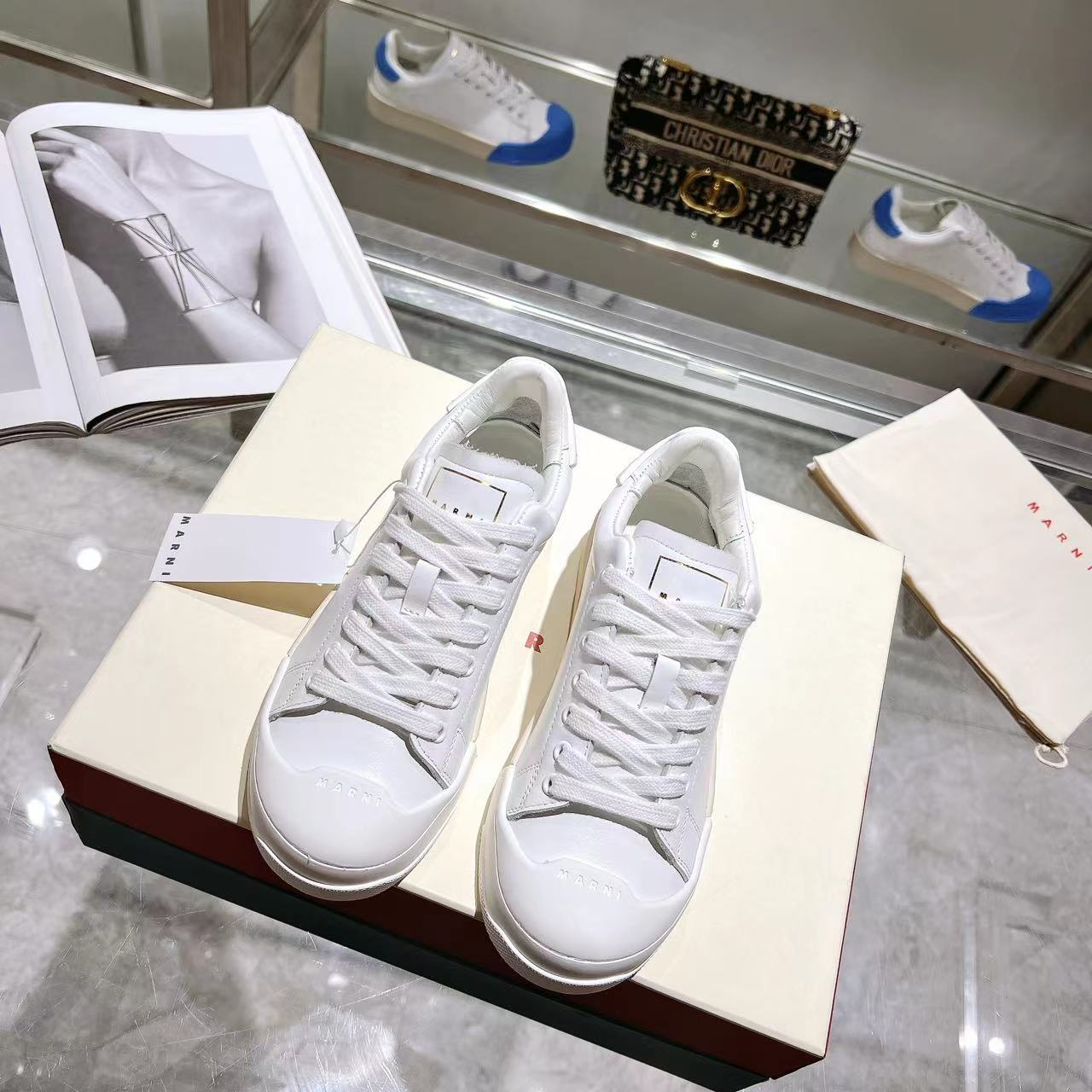 Marni Dada Bumper Sneaker In White Leather - DesignerGu