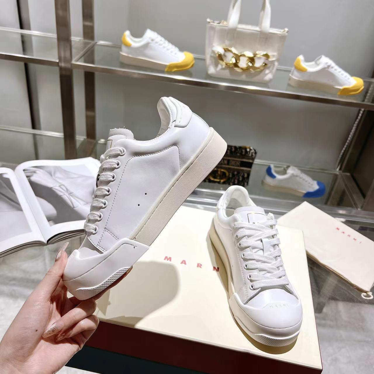 Marni Dada Bumper Sneaker In White Leather - DesignerGu