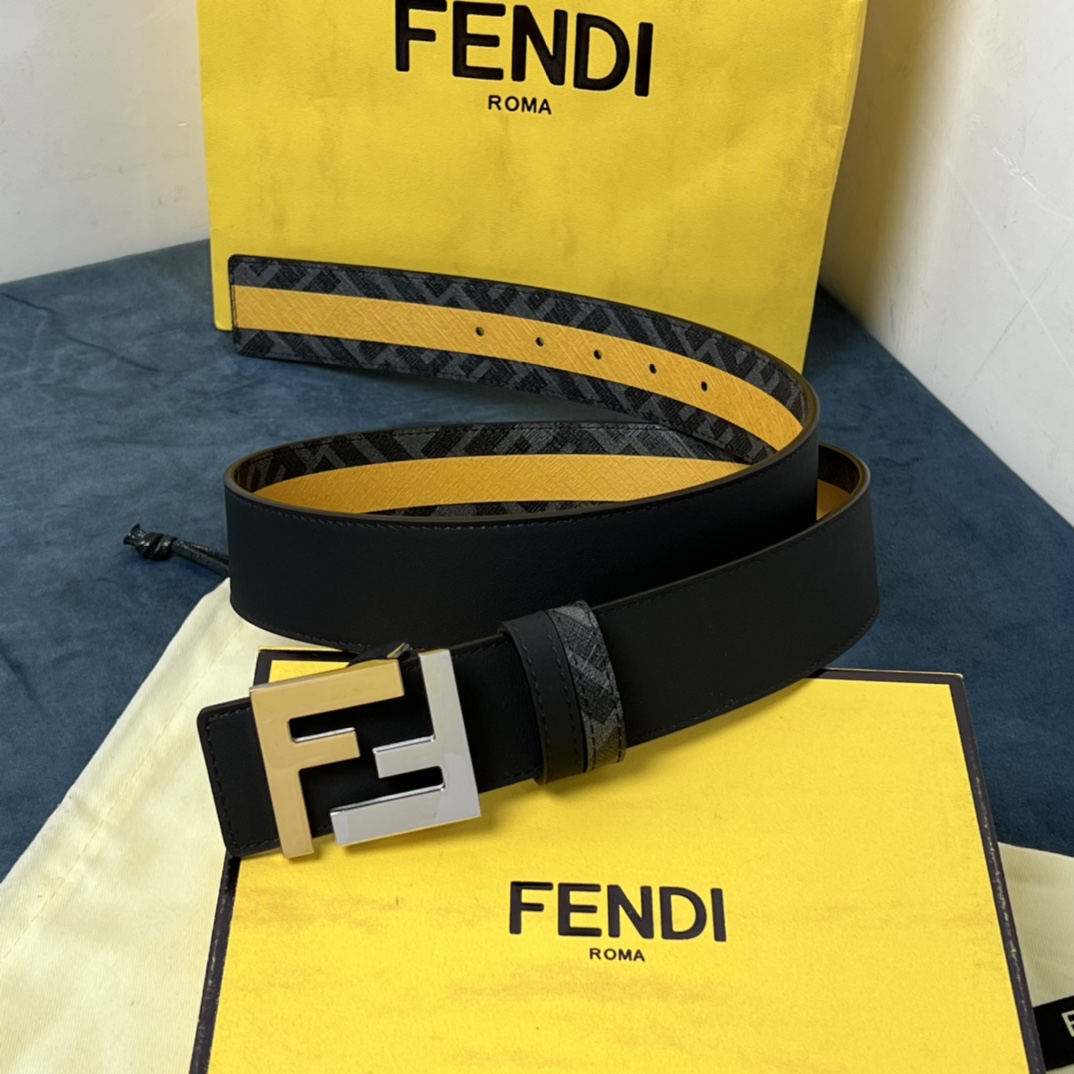 Fendi Reversible Black Leather Belt  - DesignerGu