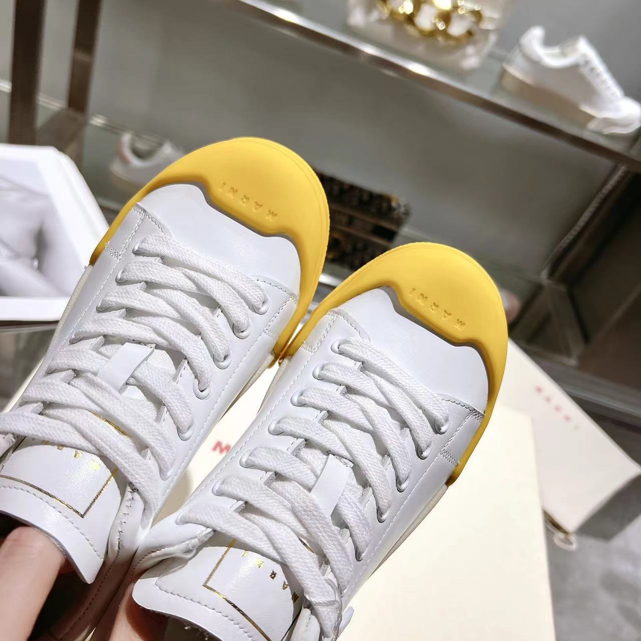 Marni Dada Bumper Sneaker In White And Yellow Leather - DesignerGu