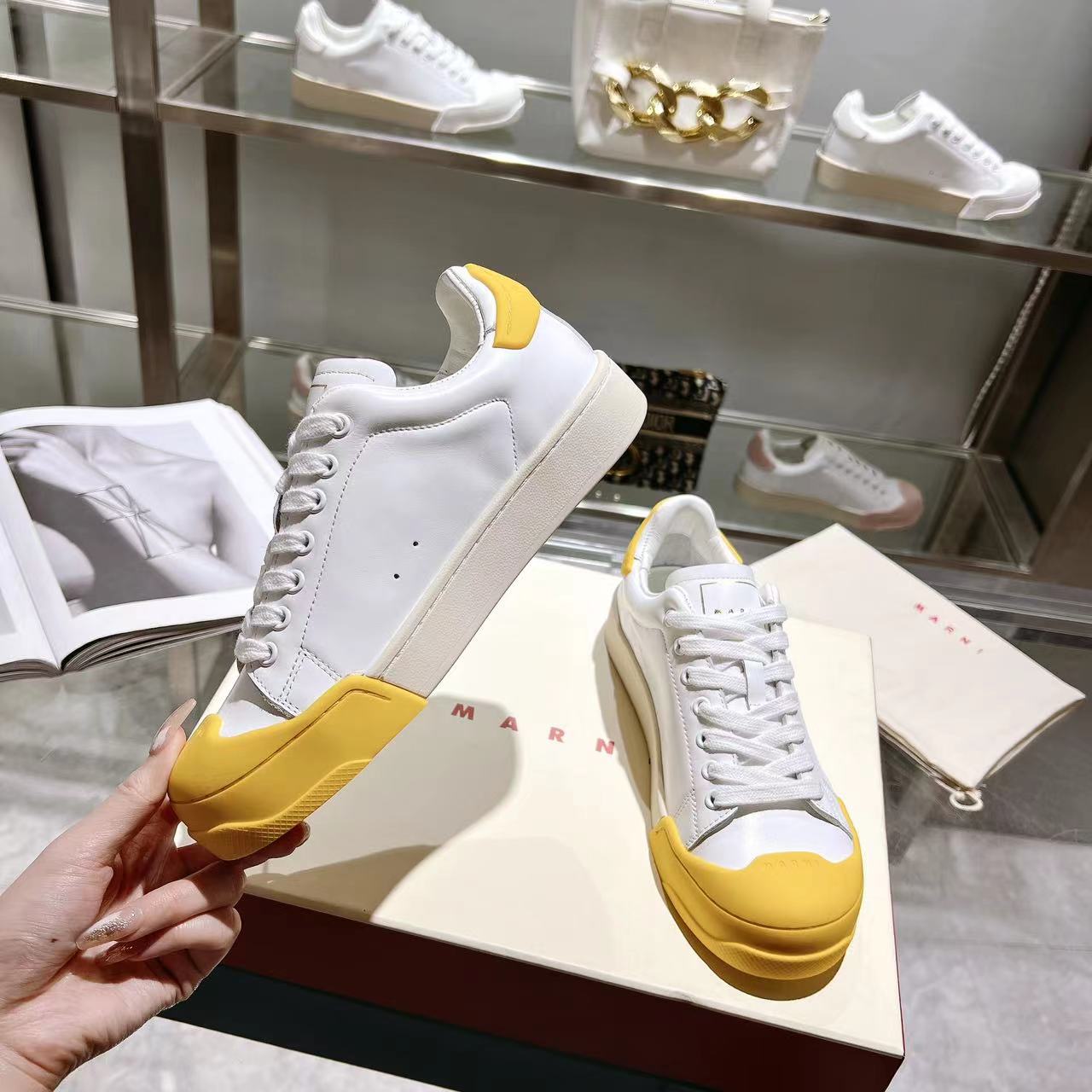 Marni Dada Bumper Sneaker In White And Yellow Leather - DesignerGu