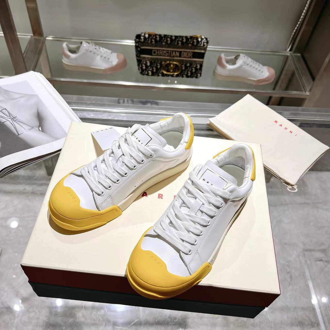 Marni Dada Bumper Sneaker In White And Yellow Leather - DesignerGu