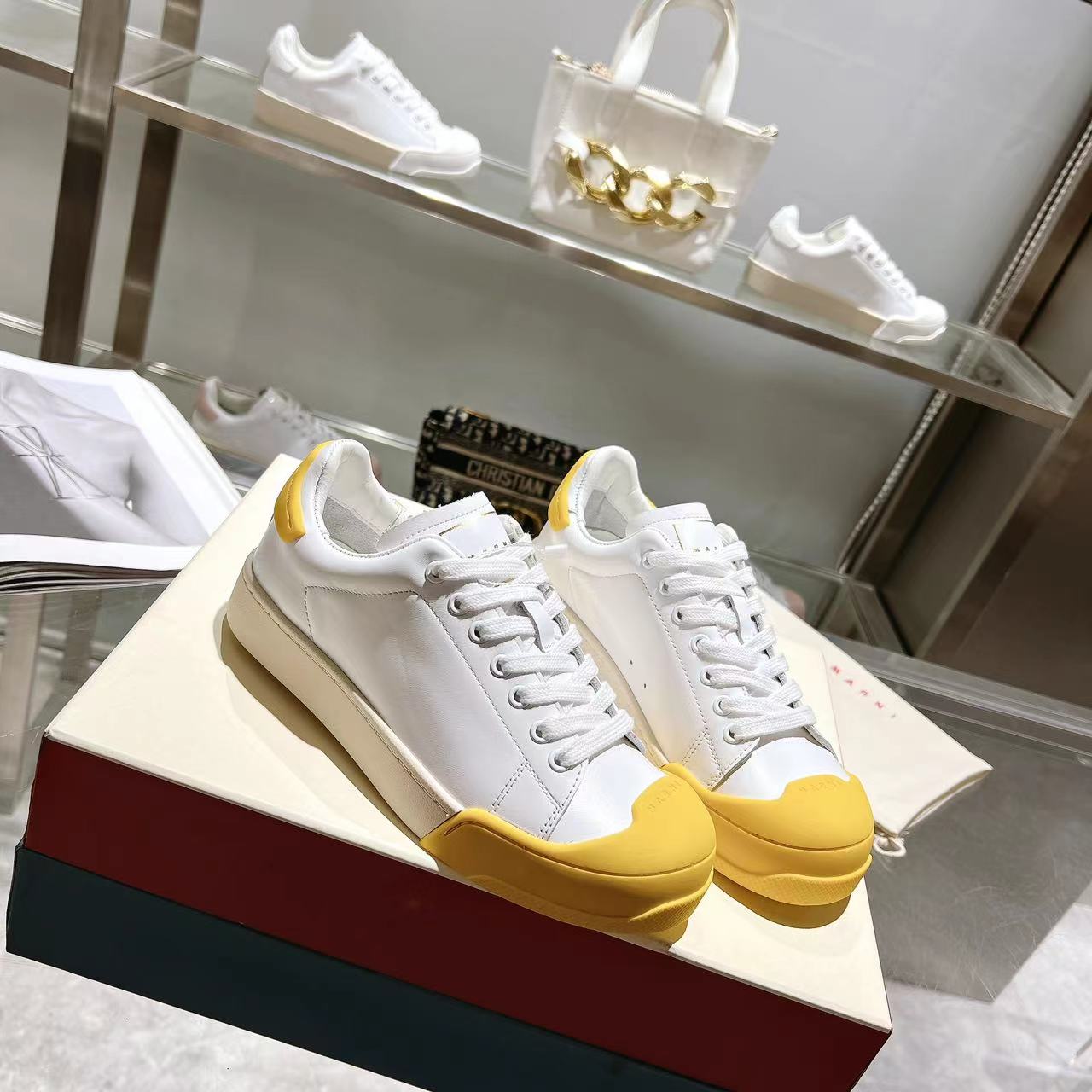 Marni Dada Bumper Sneaker In White And Yellow Leather - DesignerGu