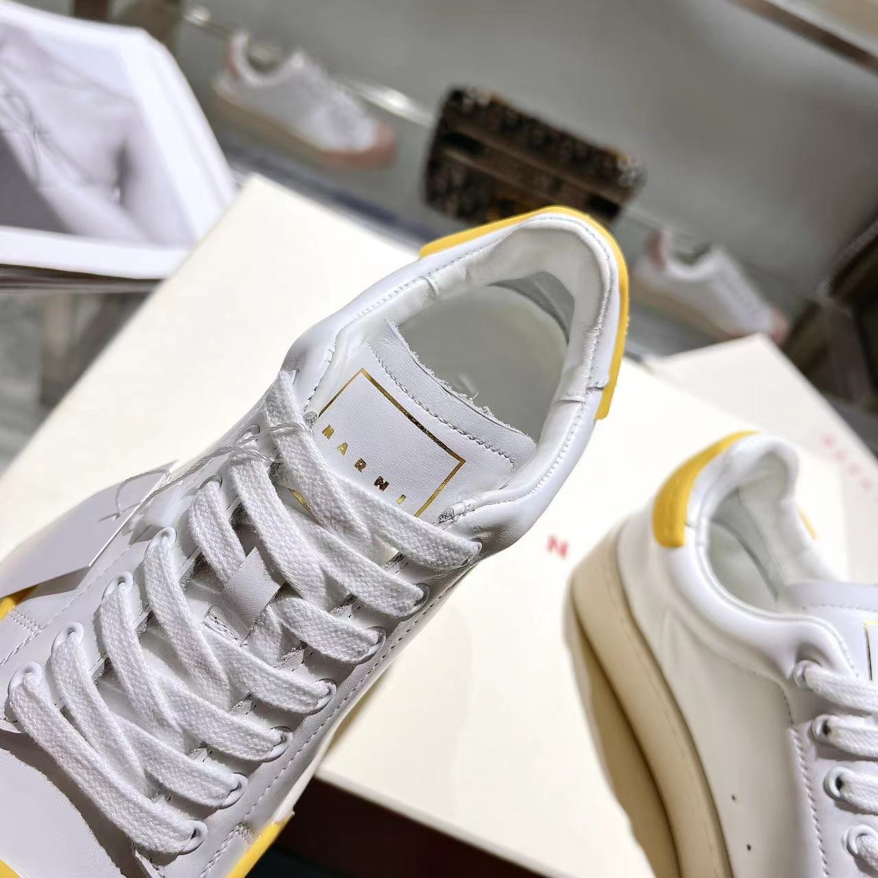 Marni Dada Bumper Sneaker In White And Yellow Leather - DesignerGu