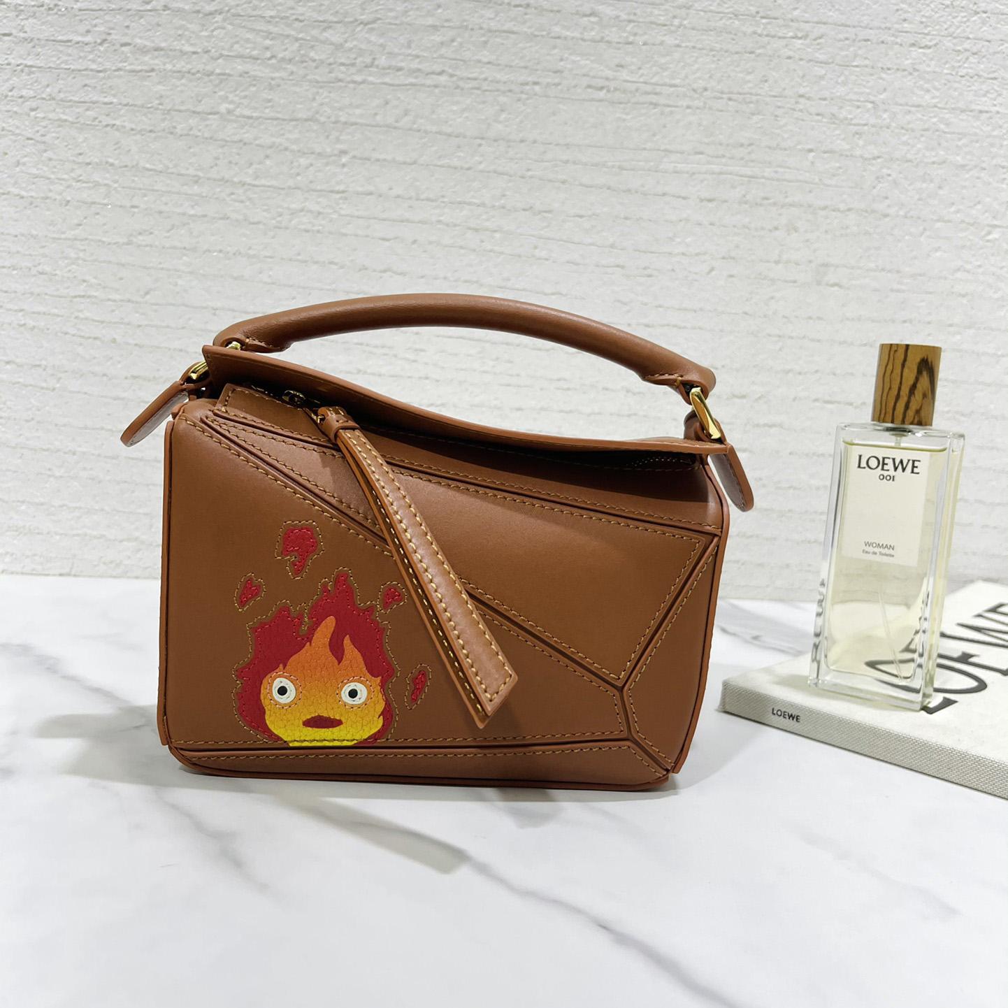 Loewe Calcifer Mini Puzzle Bag In Satin Calfskin And Crystal - DesignerGu