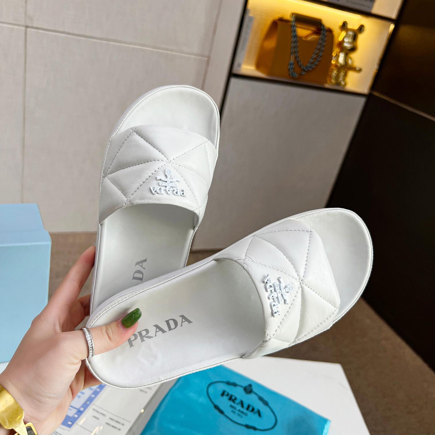 Prada Quilted Nappa Leather Slides - DesignerGu