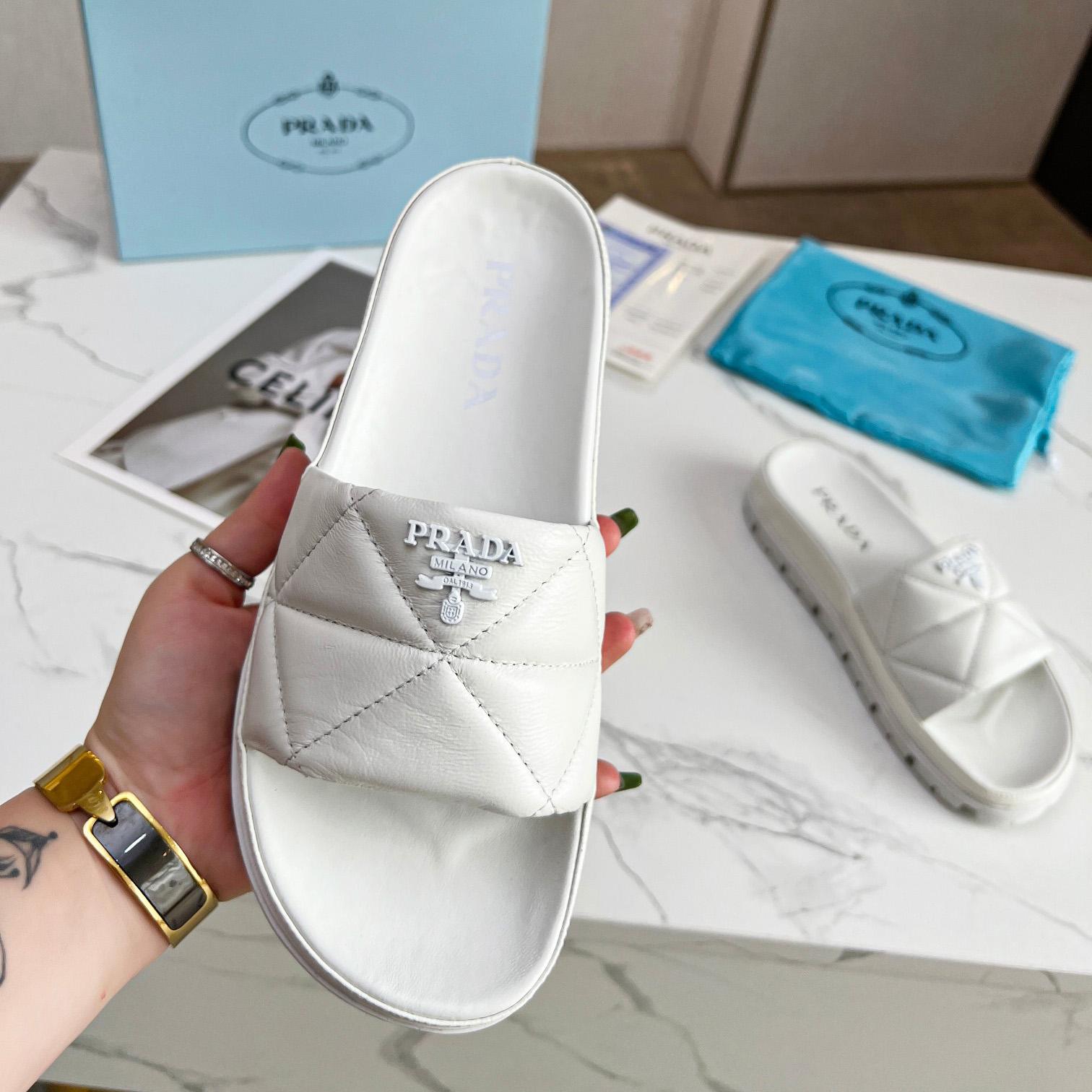 Prada Quilted Nappa Leather Slides - DesignerGu