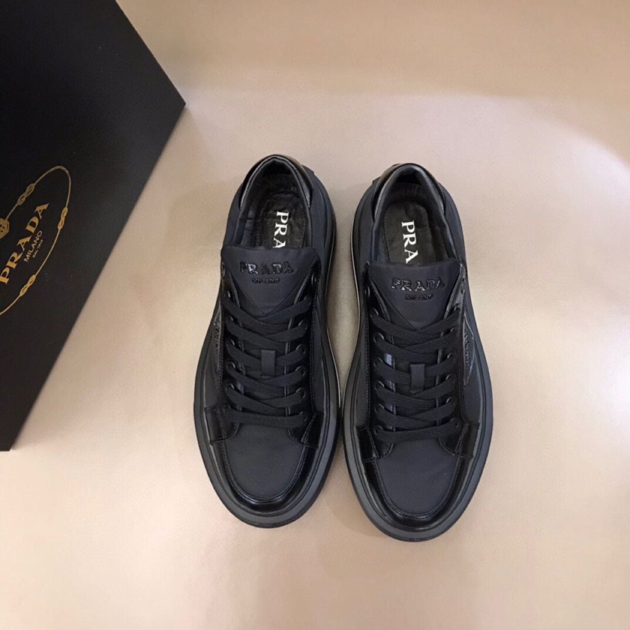 Prada Macro Re-Nylon And Brushed Leather Sneakers - DesignerGu