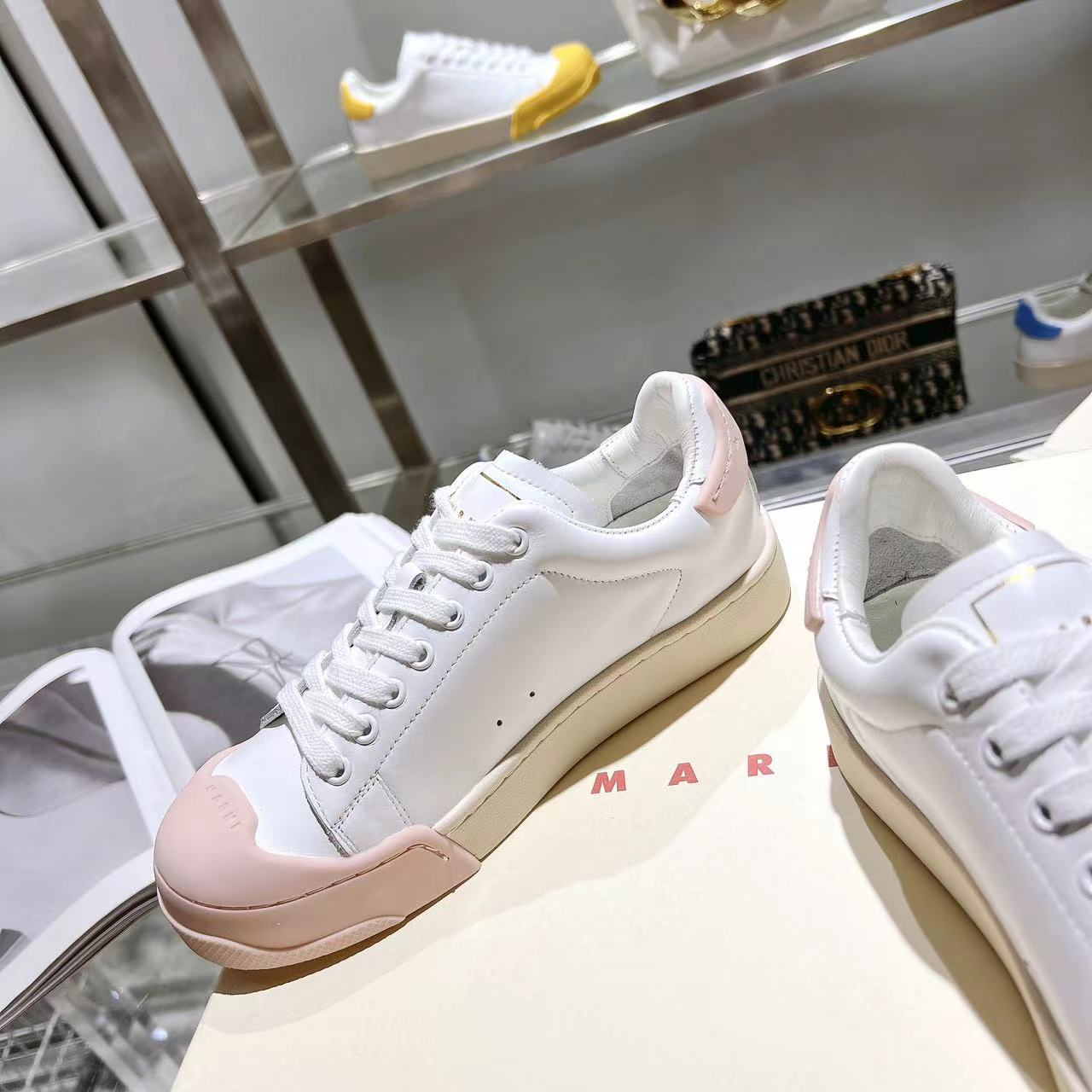 Marni Dada Bumper Sneaker In White And Pink Leather - DesignerGu