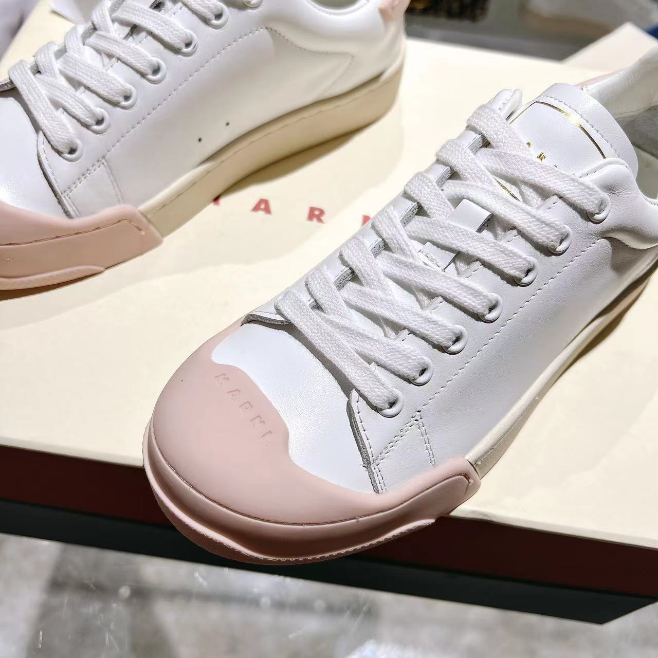 Marni Dada Bumper Sneaker In White And Pink Leather - DesignerGu