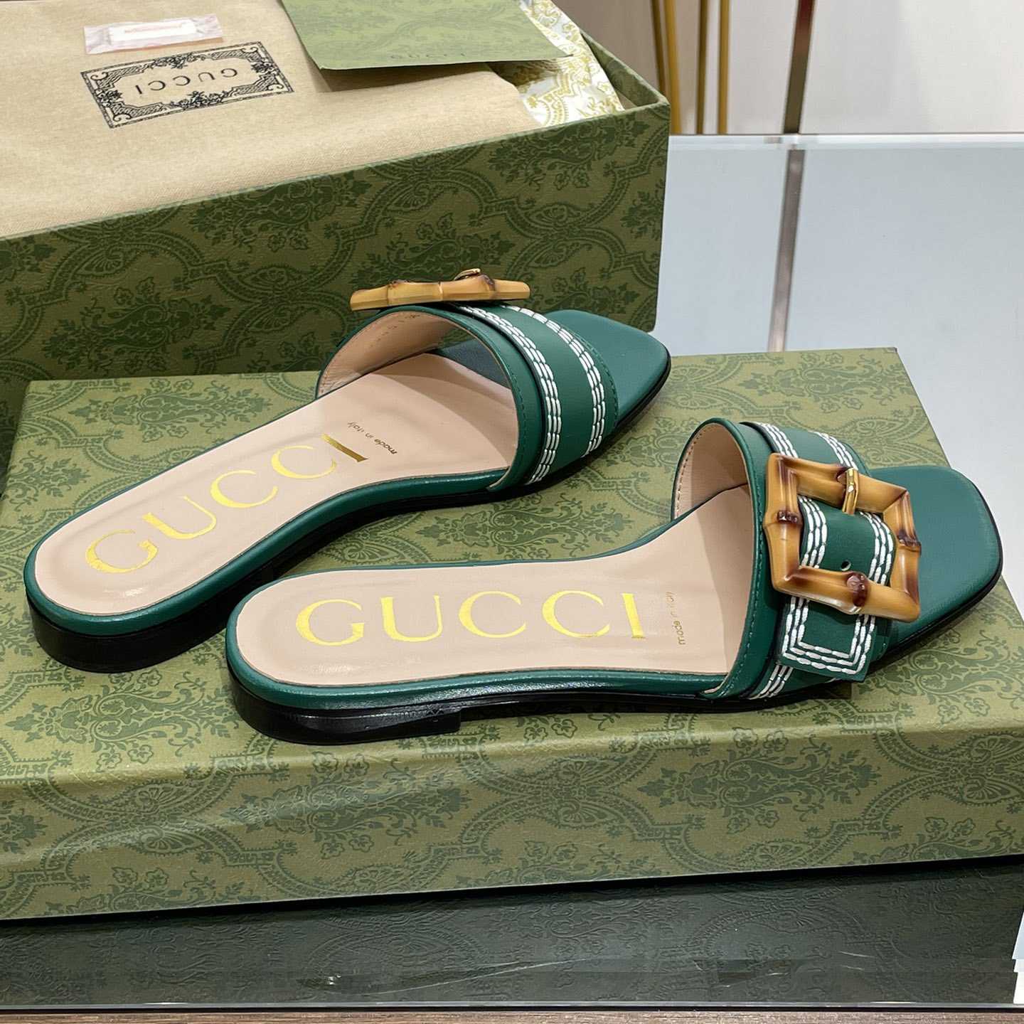 Gucci Women's Slide Sandal With Bamboo Buckle - DesignerGu