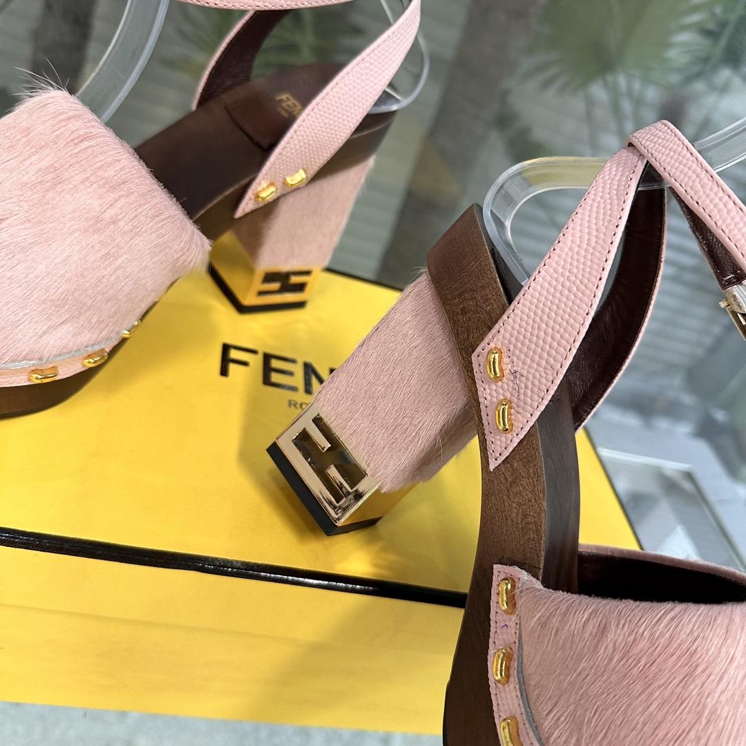 Fendi Baguette Show Pink pony Hair High-heeled Clogs - DesignerGu