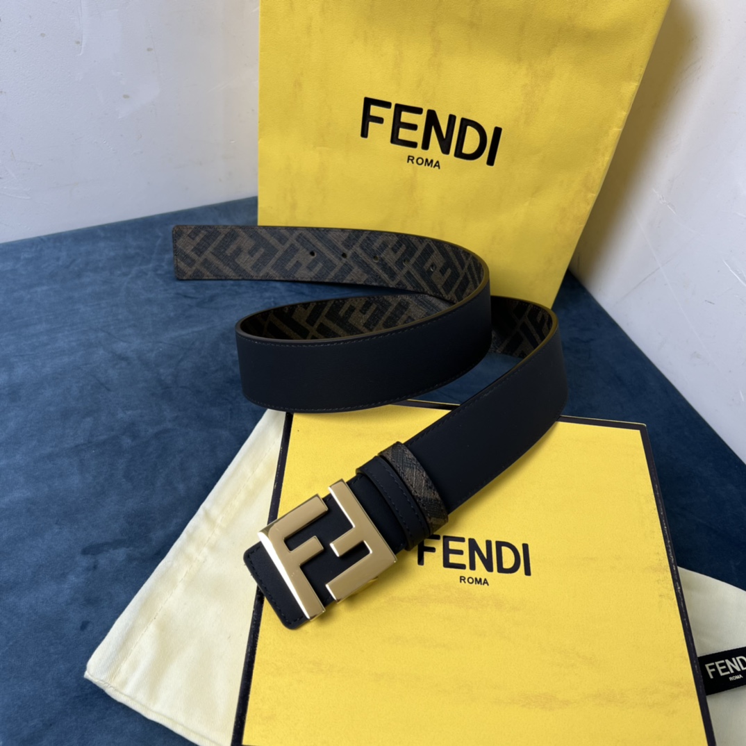 Fendi Reversible Black Leather Belt  - DesignerGu