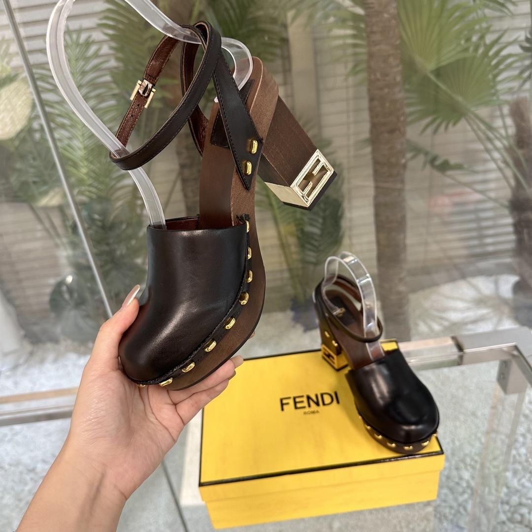 Fendi Baguette Show Black Leather High-heeled Clogs - DesignerGu