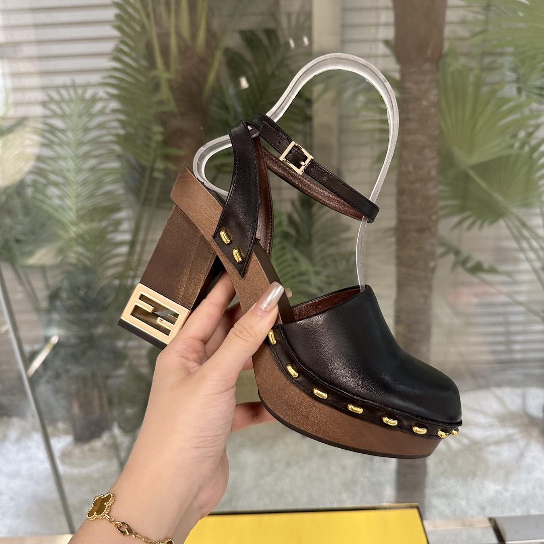 Fendi Baguette Show Black Leather High-heeled Clogs - DesignerGu