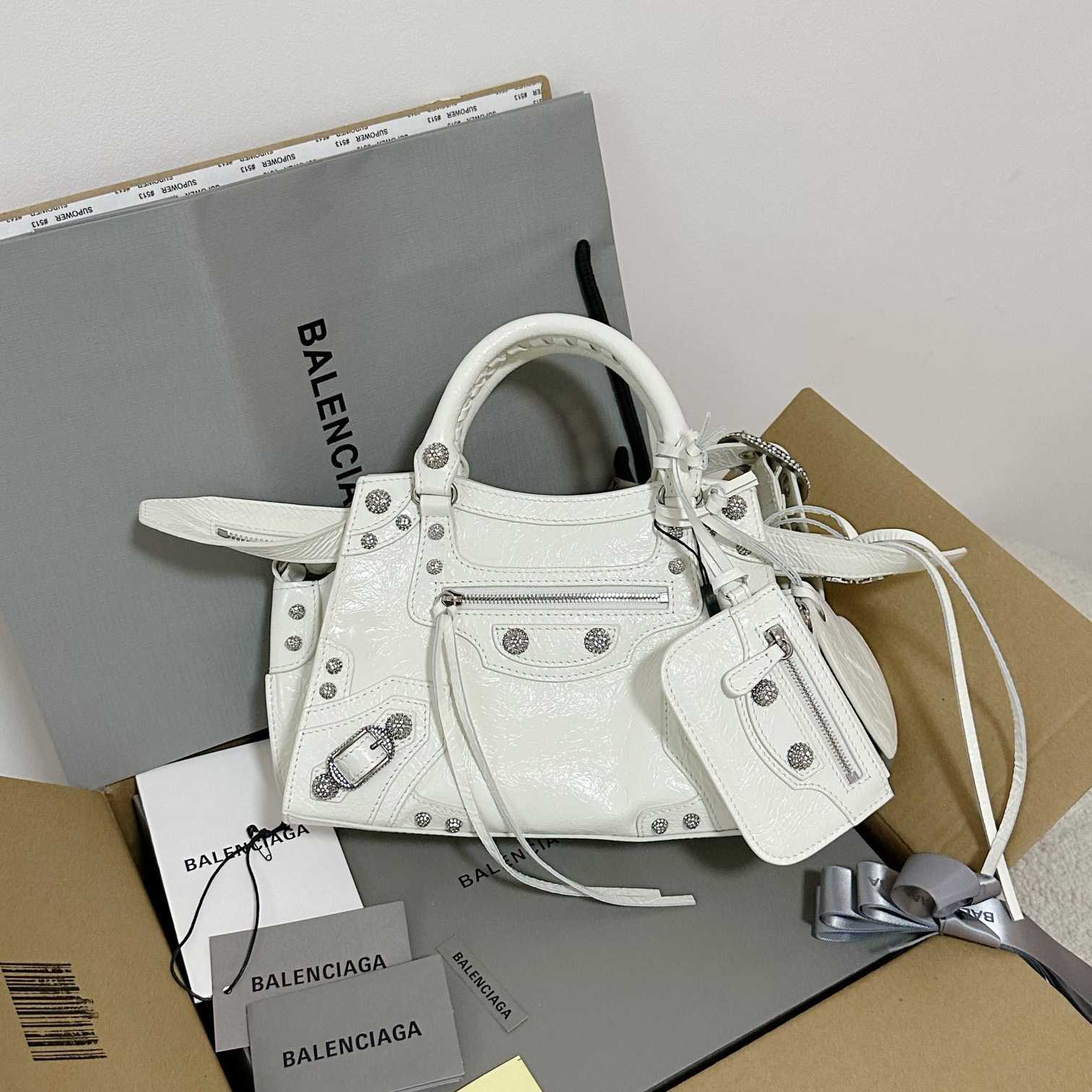 Balenciaga Women's Neo Cagole XS White Cross Body Bag(26×17.8×11.4cm) - DesignerGu