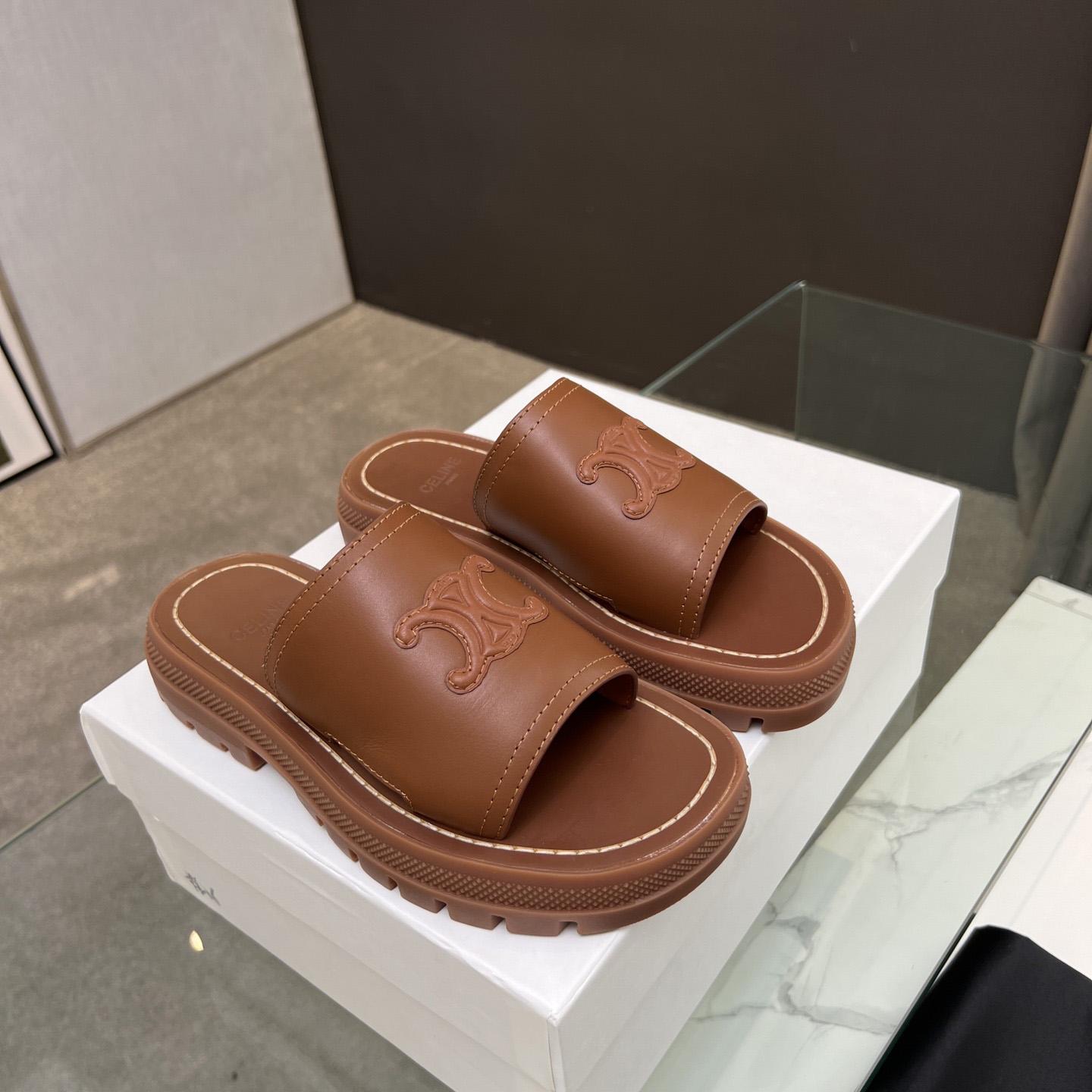 Celine Clea Triomphe Slide In Vegetable - Tanned Calfskin - DesignerGu