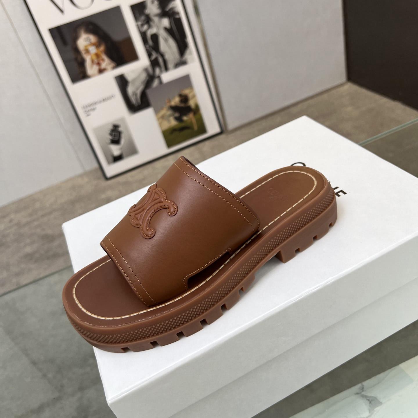 Celine Clea Triomphe Slide In Vegetable - Tanned Calfskin - DesignerGu