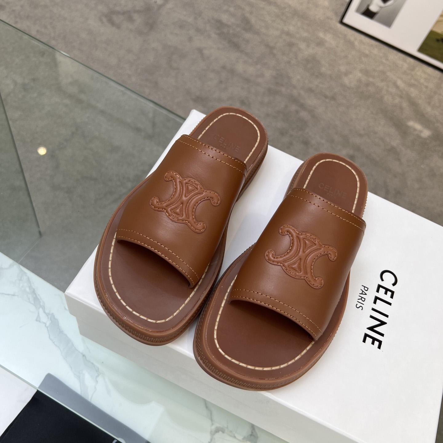 Celine Clea Triomphe Slide In Vegetable - Tanned Calfskin - DesignerGu