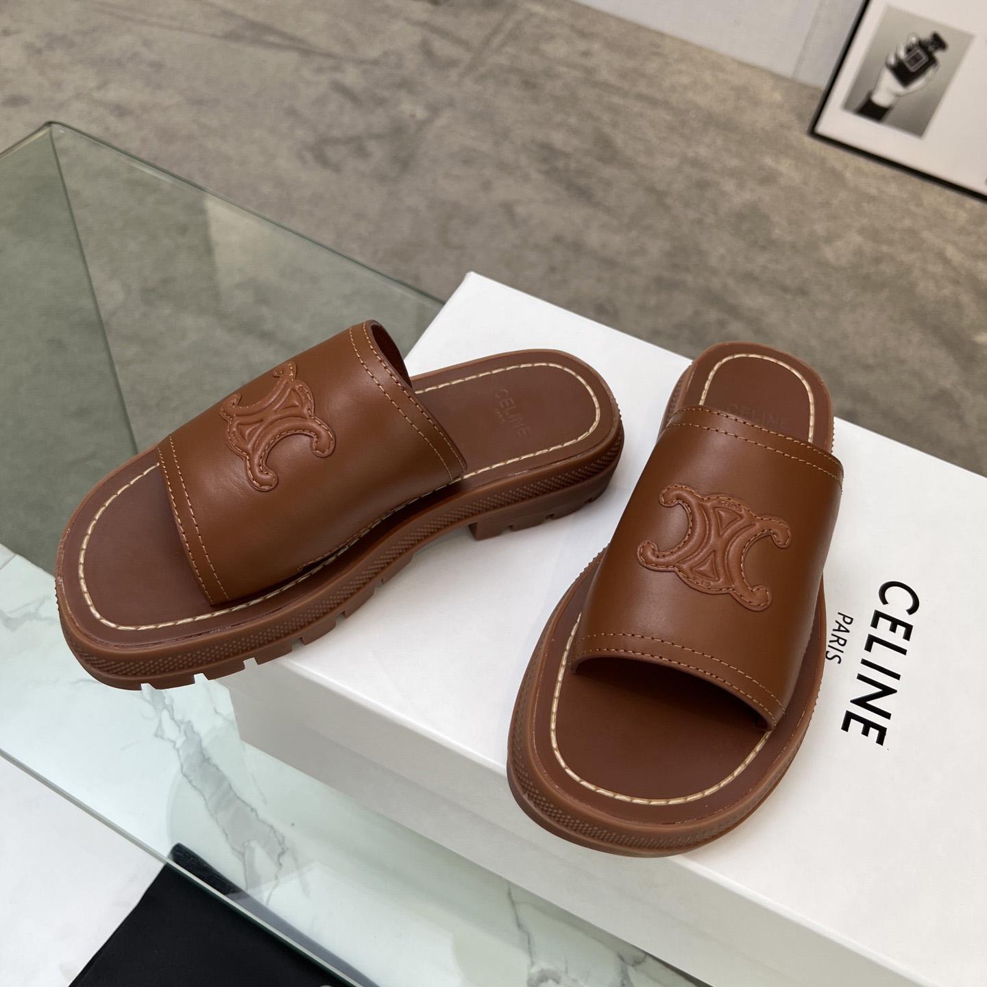 Celine Clea Triomphe Slide In Vegetable - Tanned Calfskin - DesignerGu