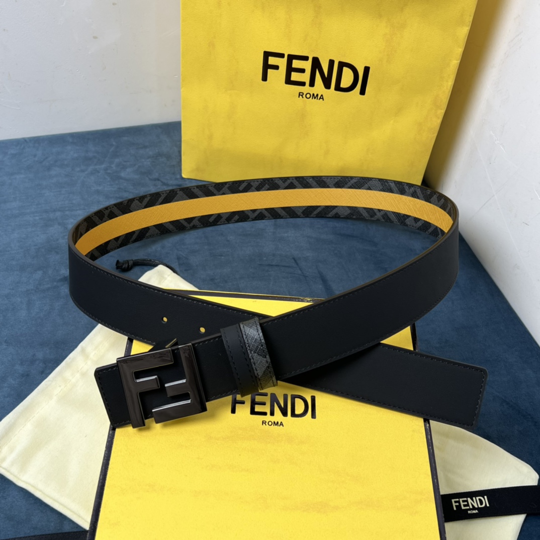 Fendi Reversible Black Leather Belt  - DesignerGu