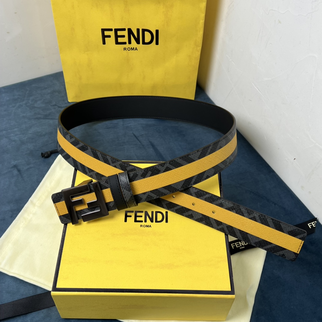 Fendi Reversible Black Leather Belt  - DesignerGu