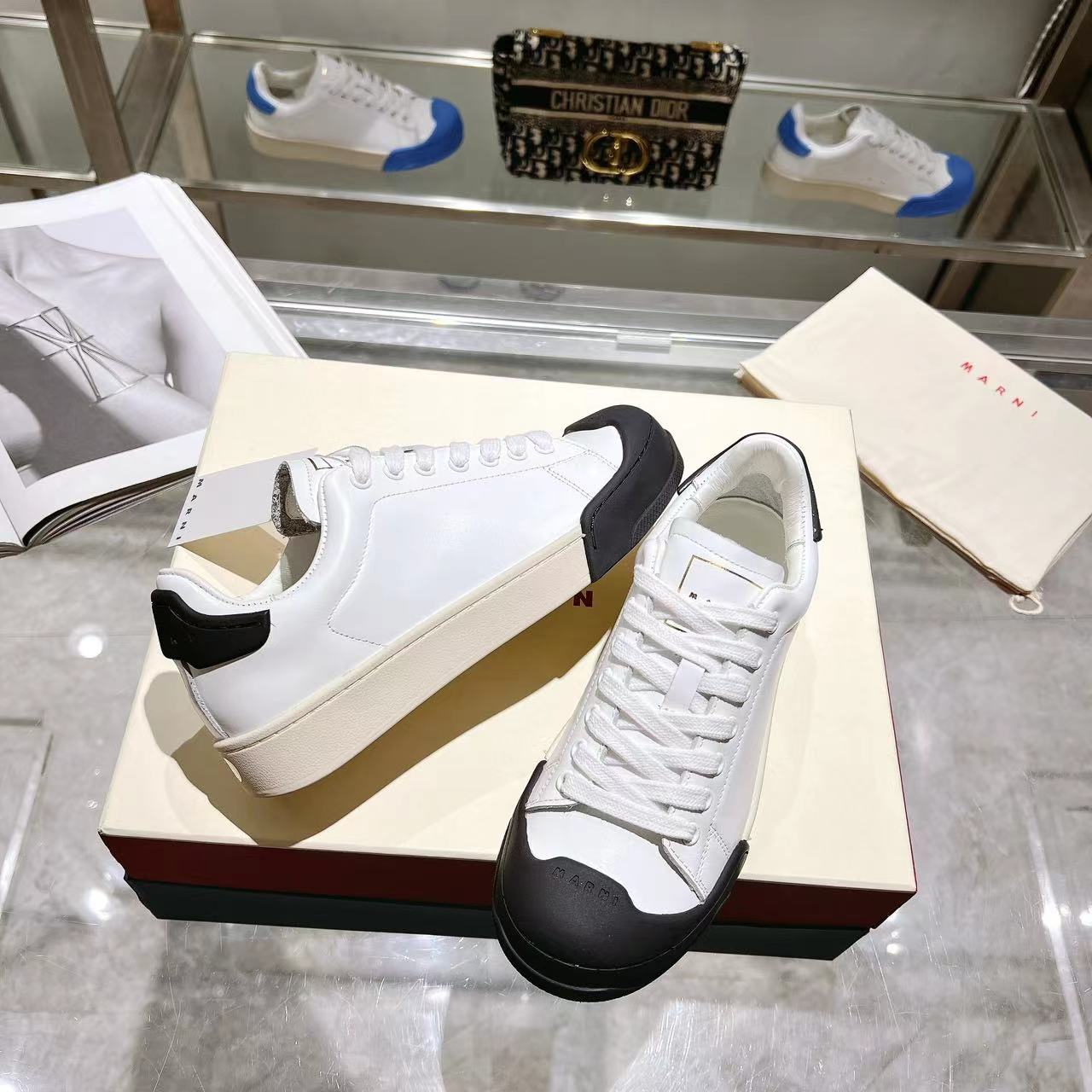 Marni Dada Bumper Sneaker In White And Black Leather - DesignerGu