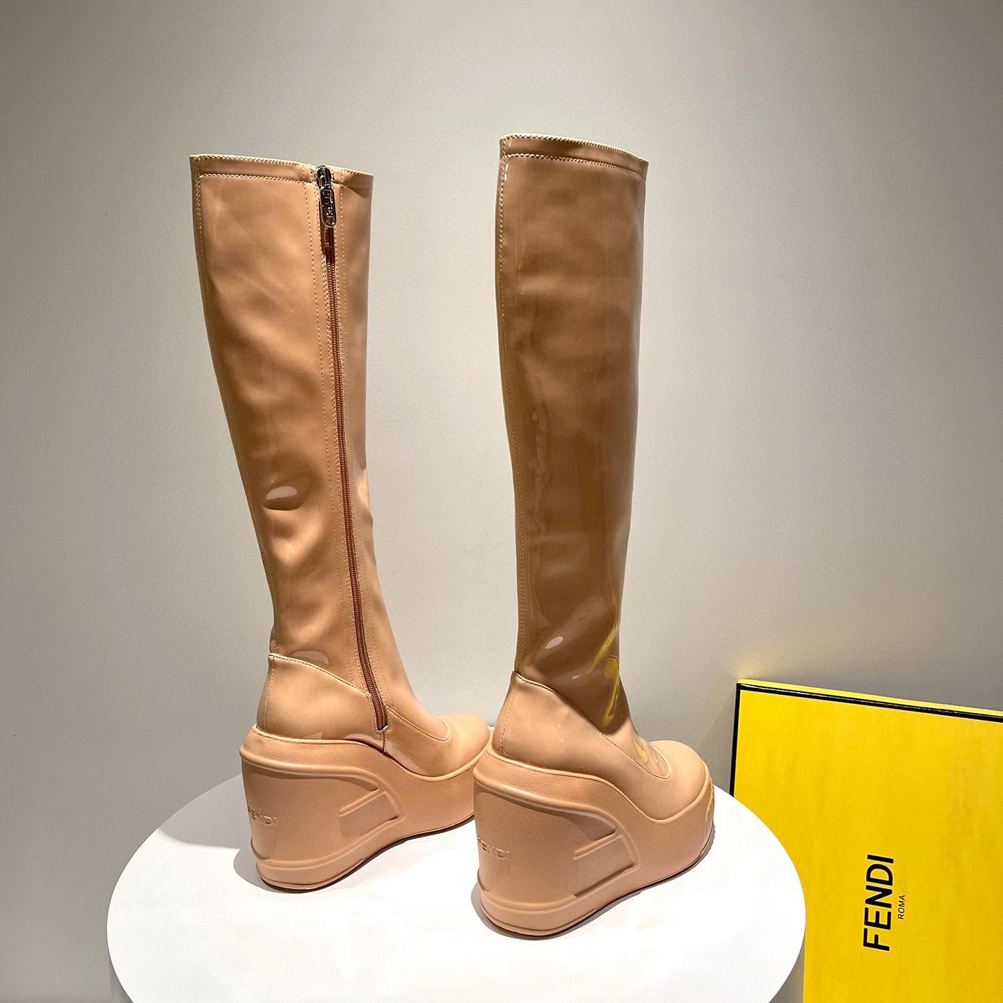 Fendi Fashion Show Beige Patent Leather Boots - DesignerGu