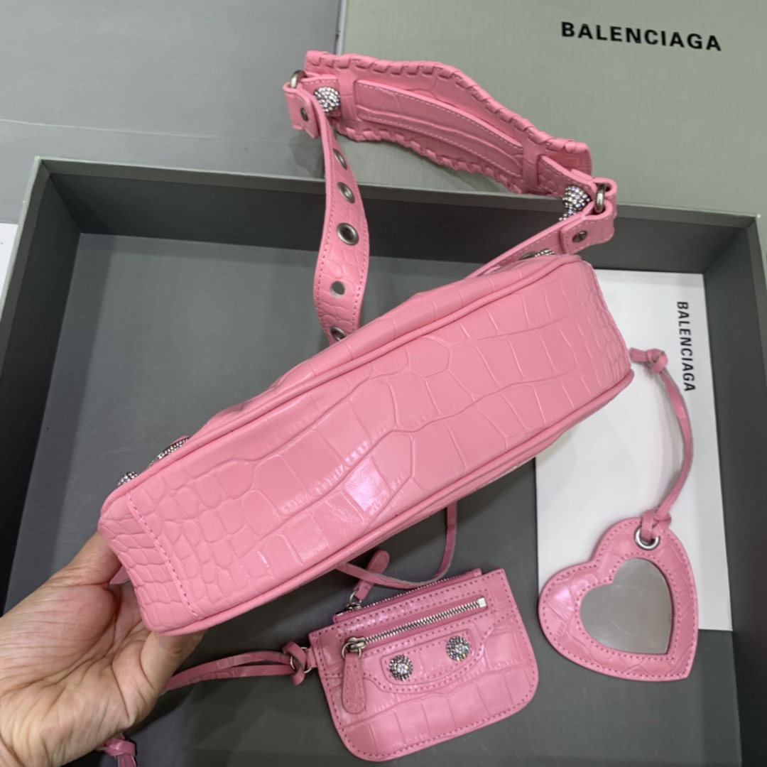 Balenciaga Le Cagole Small Shoulder Bag Crocodile Embossed In Pink - DesignerGu