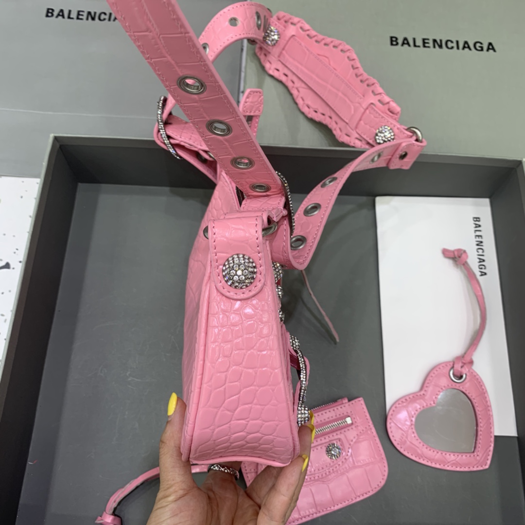 Balenciaga Le Cagole Small Shoulder Bag Crocodile Embossed In Pink - DesignerGu