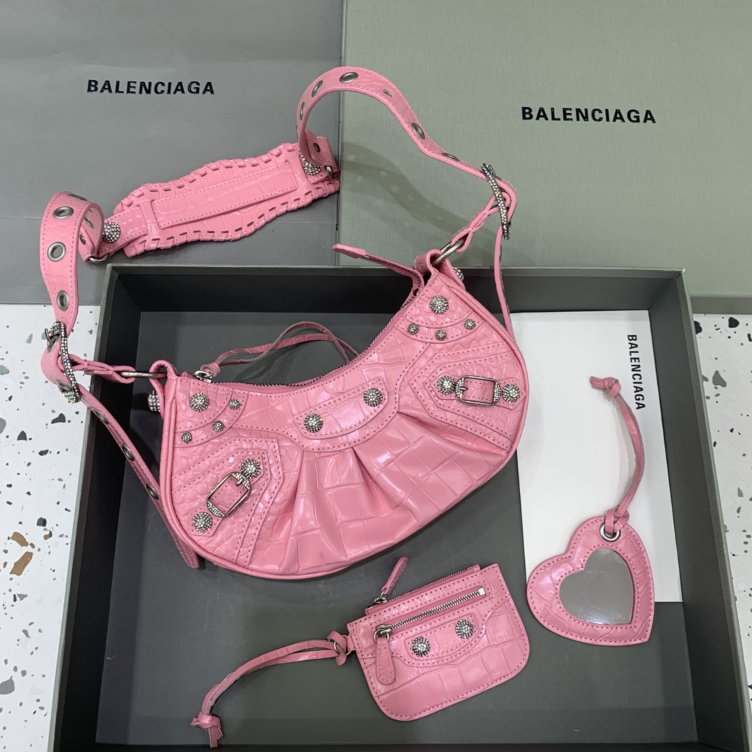 Balenciaga Le Cagole Small Shoulder Bag Crocodile Embossed In Pink - DesignerGu