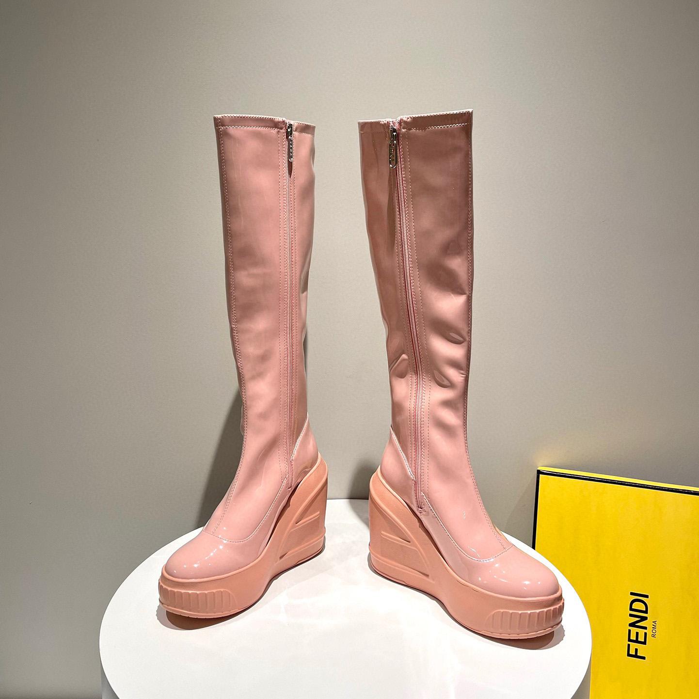 Fendi Fashion Show Pink Patent Leather Boots - DesignerGu