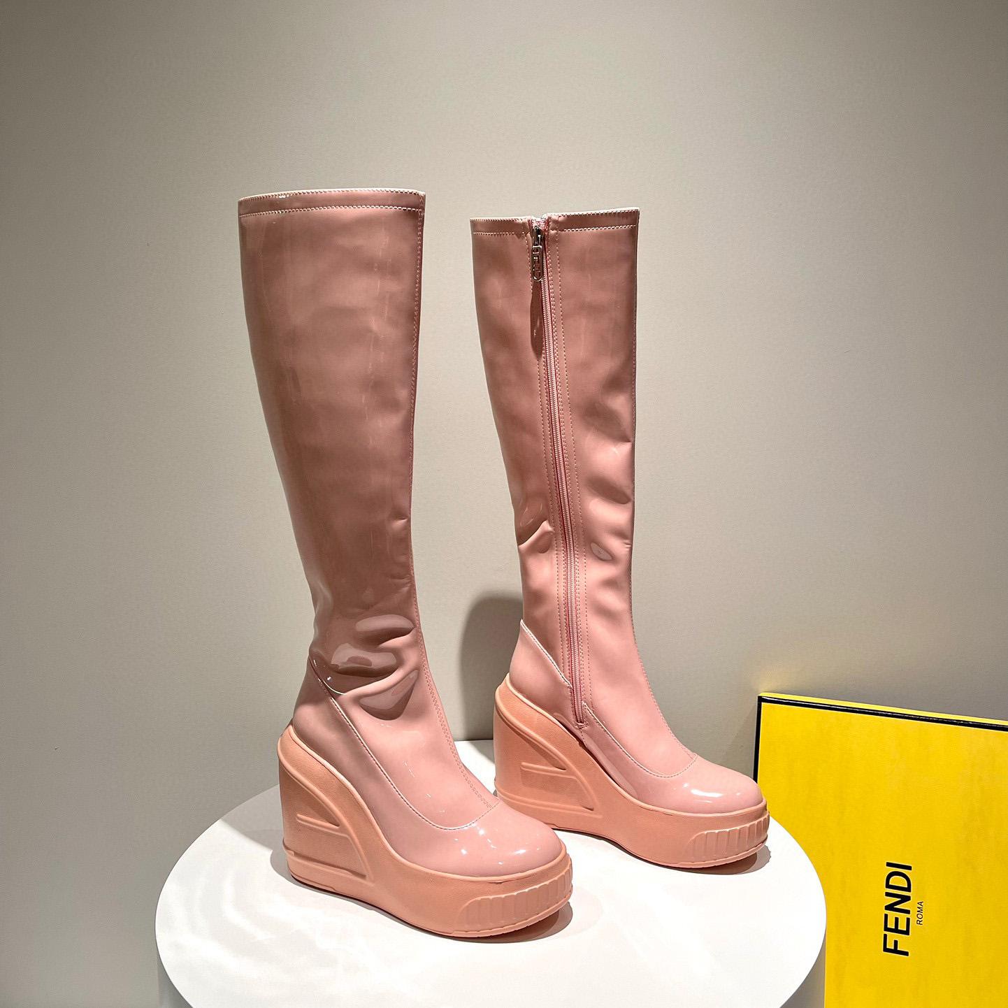 Fendi Fashion Show Pink Patent Leather Boots - DesignerGu