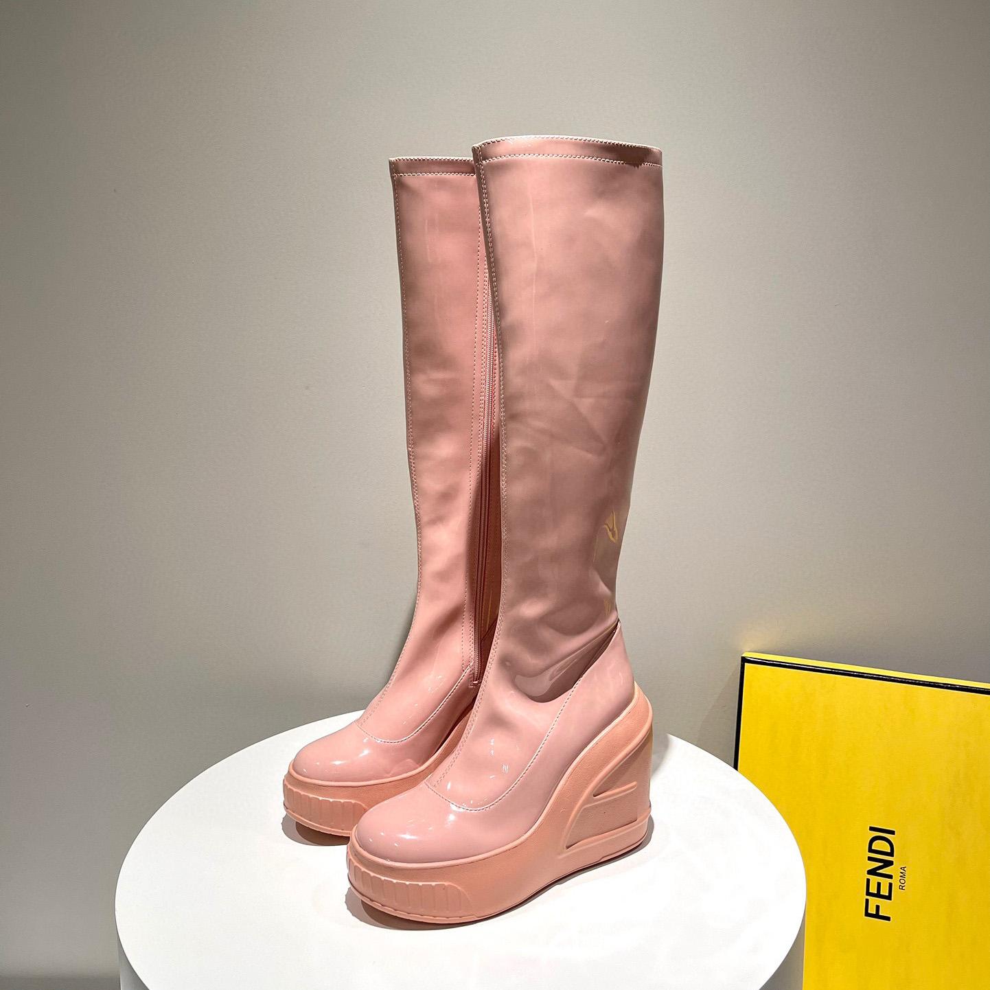 Fendi Fashion Show Pink Patent Leather Boots - DesignerGu