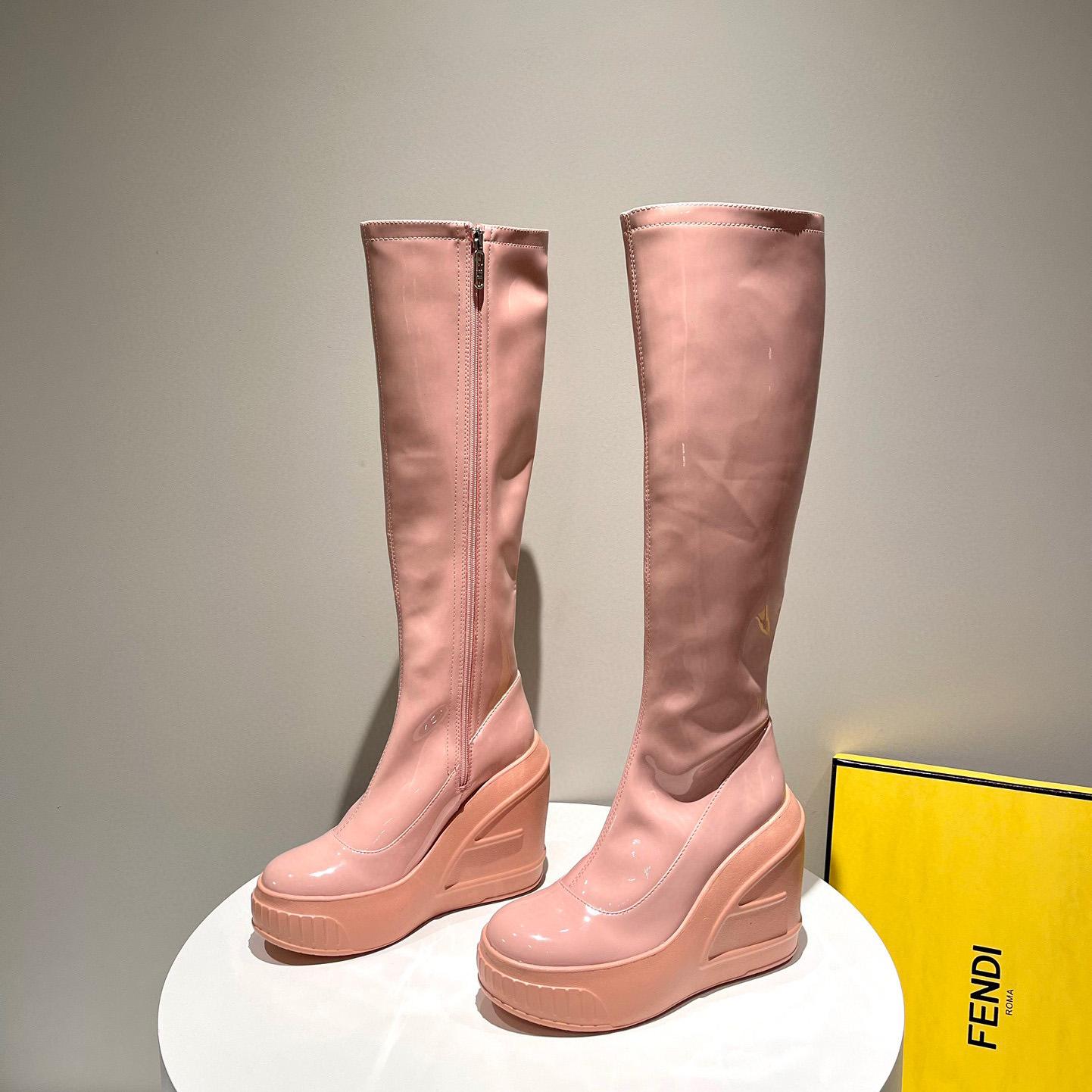 Fendi Fashion Show Pink Patent Leather Boots - DesignerGu