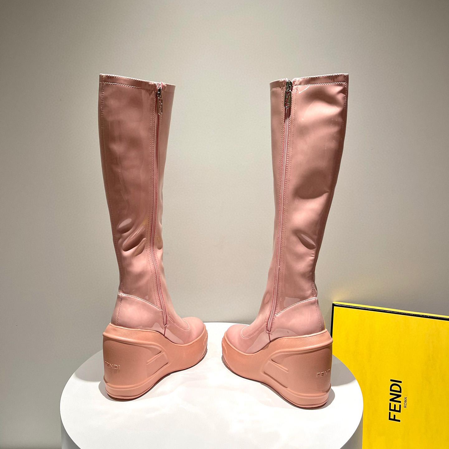 Fendi Fashion Show Pink Patent Leather Boots - DesignerGu