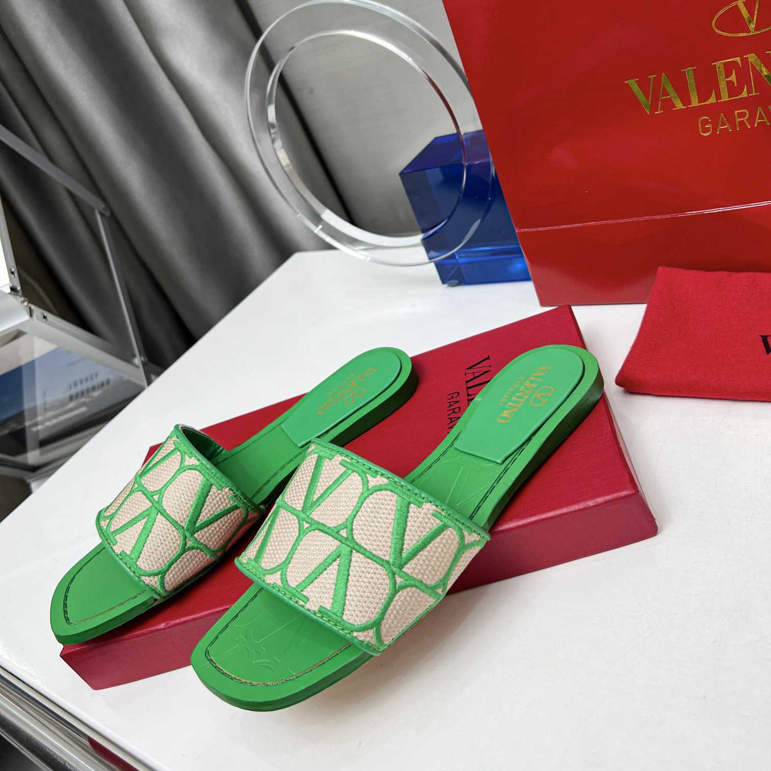 Valenti Toile Iconographe Slide Sandal  - DesignerGu