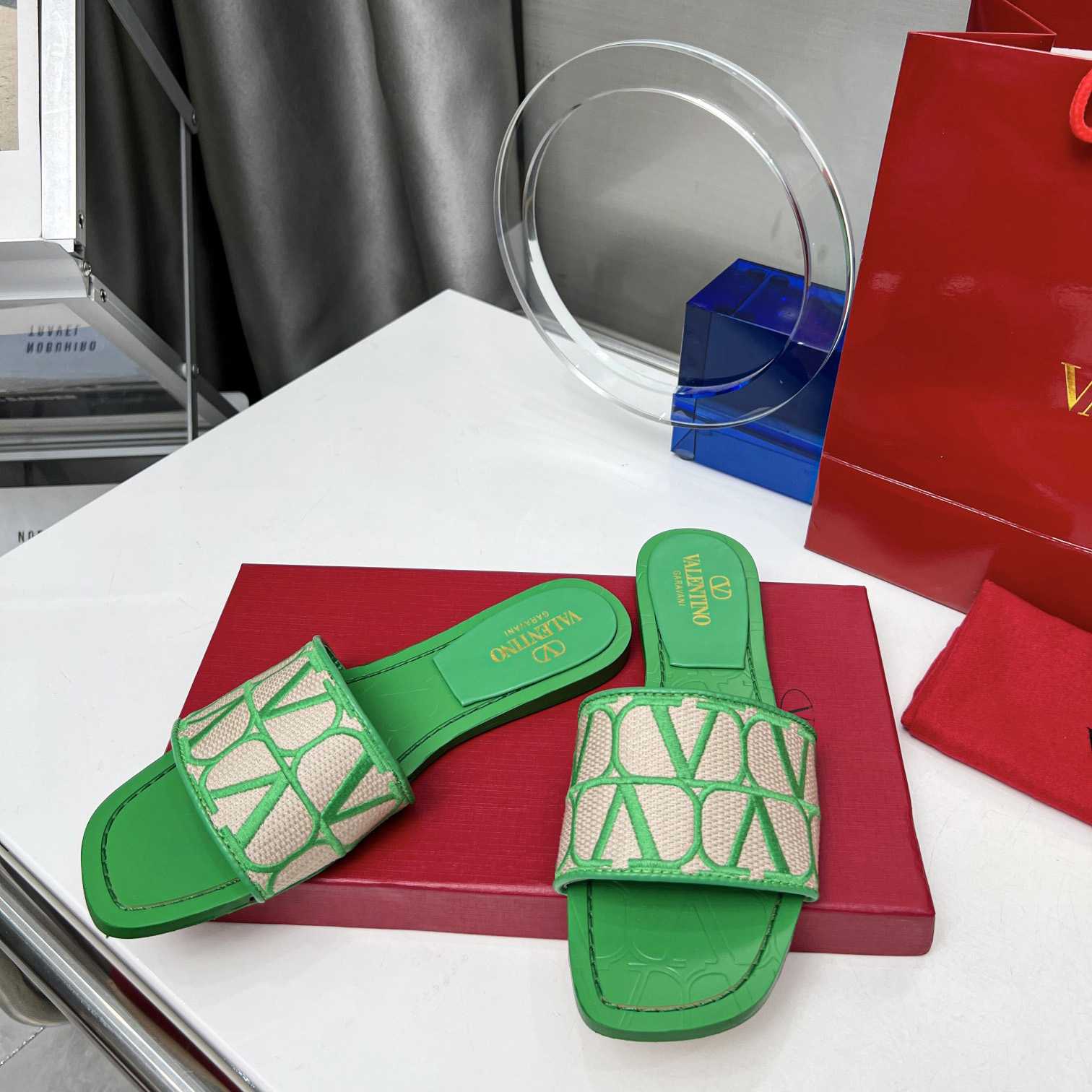 Valenti Toile Iconographe Slide Sandal  - DesignerGu