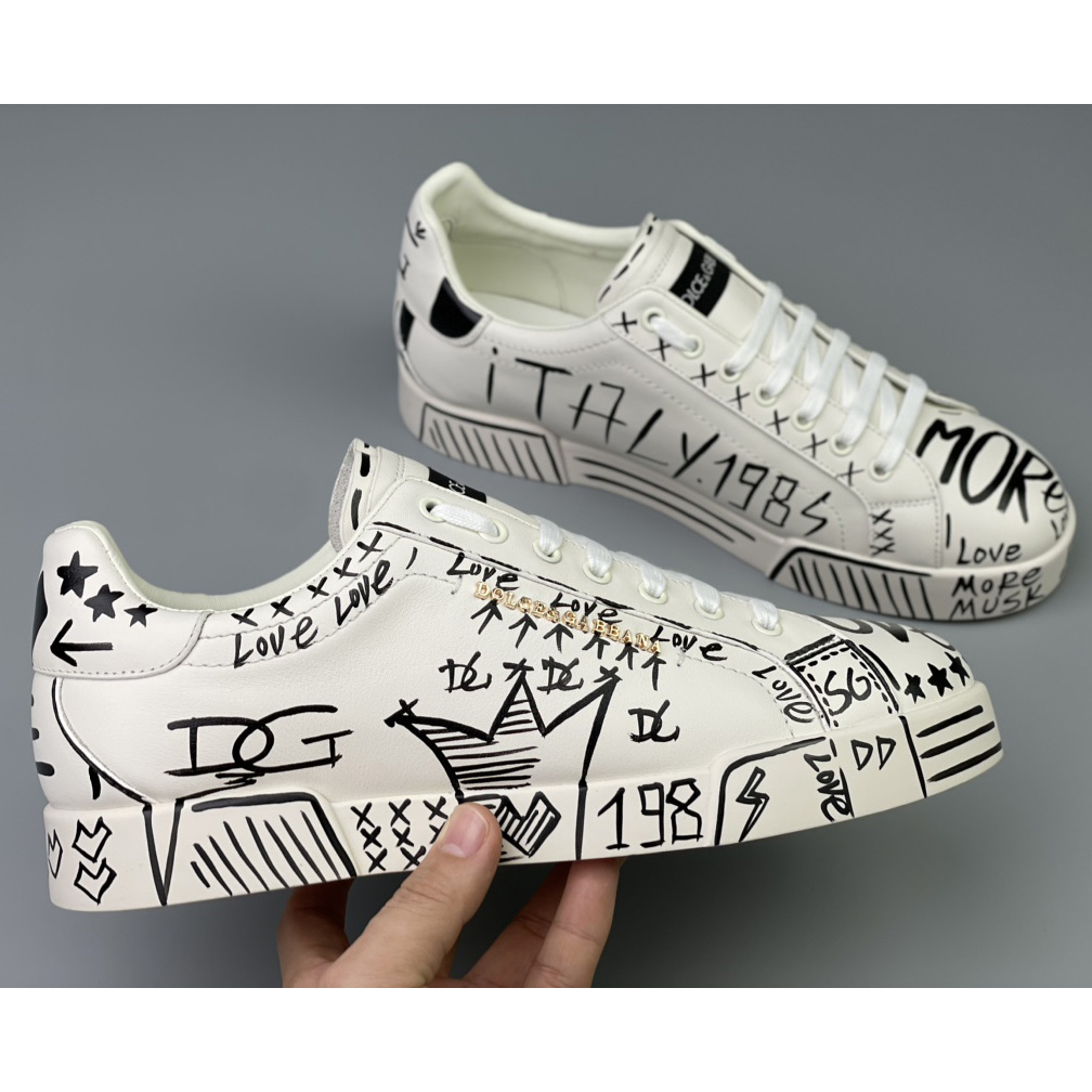 Dolce & Gabbana Hand-painted Calfskin Portofino Sneakers - DesignerGu