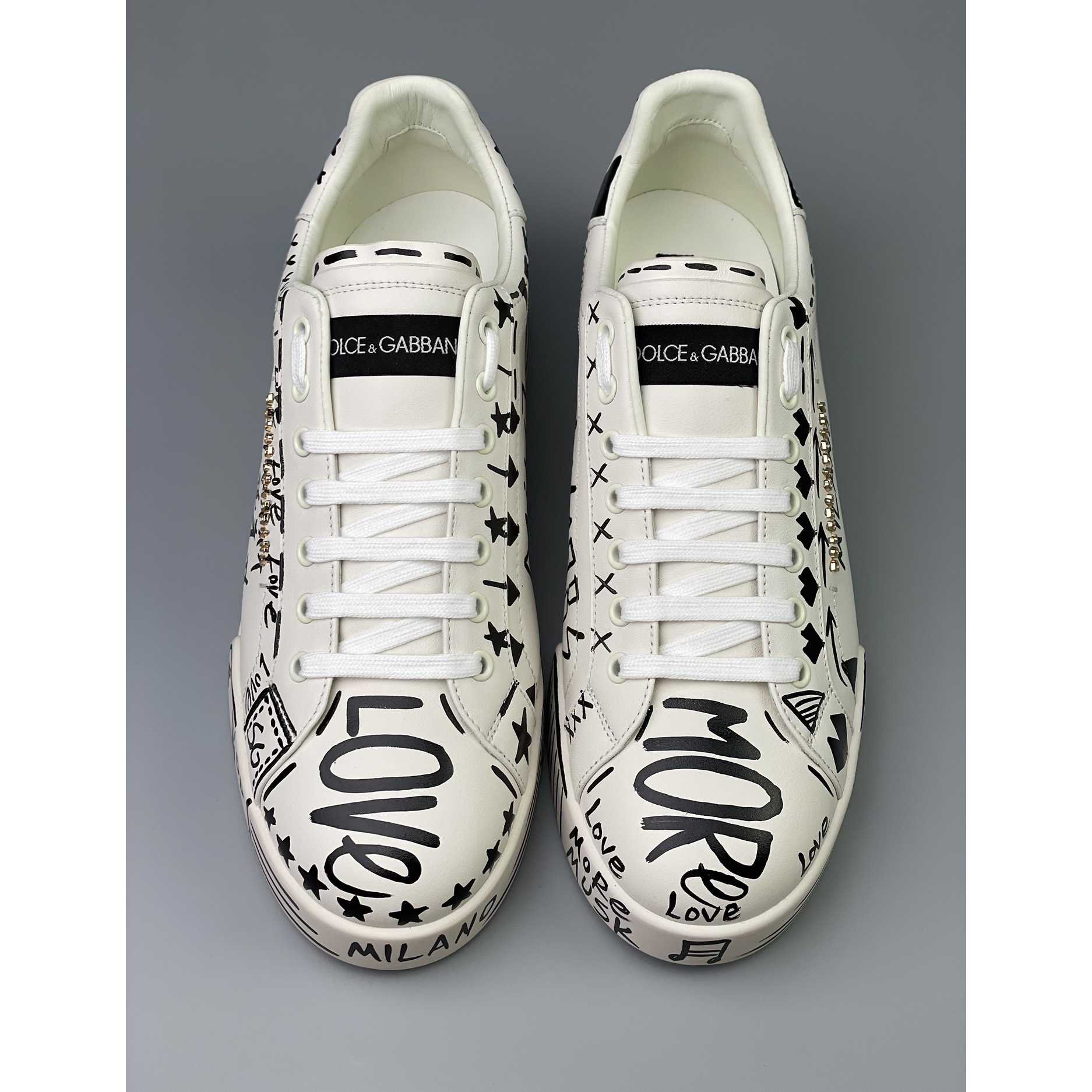 Dolce & Gabbana Hand-painted Calfskin Portofino Sneakers - DesignerGu